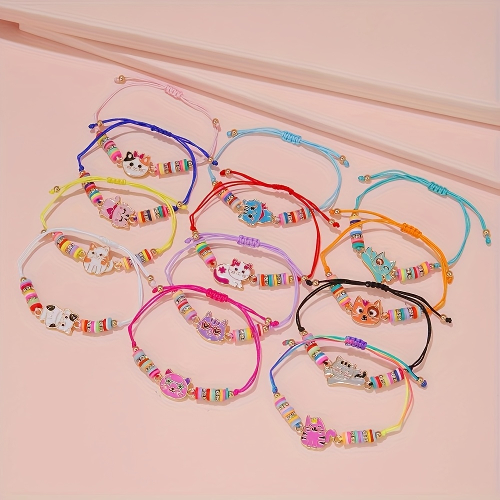 E-shop 12 Stk. niedliche Katzen-Tier-verstellbare Armbänder für Mädchen, kreatives BFF-Freundschaftsarmband-Set, modische Partygeschenke &