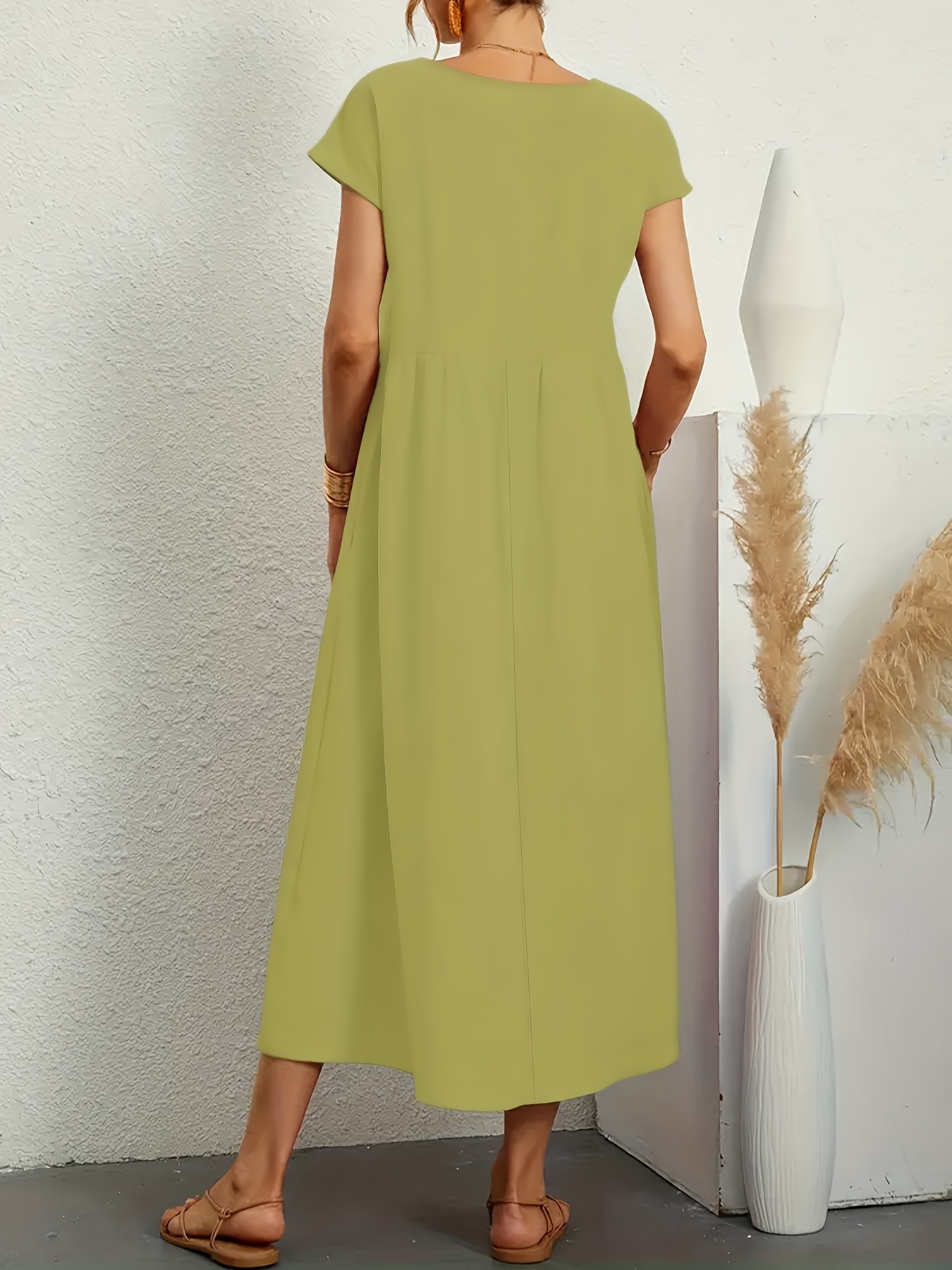 Abito Midi Donna Stampa Floreale - Taglie Forti - Maniche Corte E Scollo A V - Cotone Comodo - Con Tasche - Foto 2