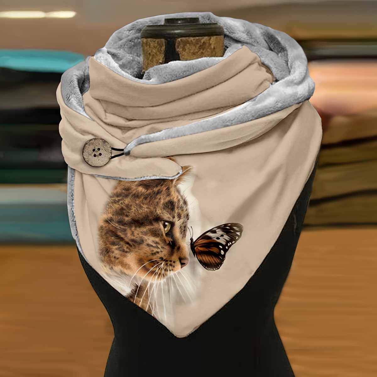 Image of Adorable Cat And 3d Printed Casual Warm Scarf, Triangular Scarf, Thermal Scarf