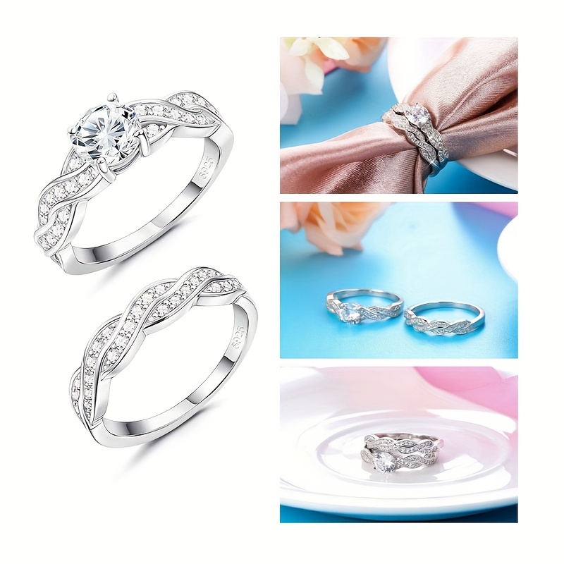 Sterling Silver Infinity Ring Set CZ Wedding Engagement