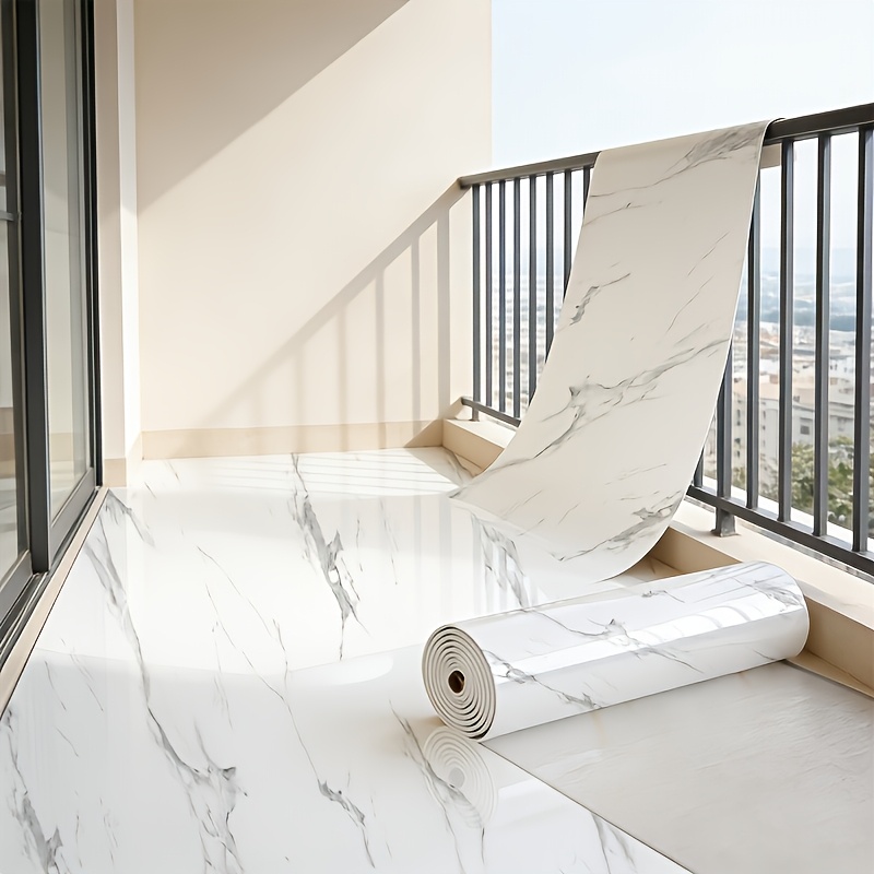 TEMU 1 Roll 23.62 X 118.11in Thickened Foam Pvc Imitation Marble Self-adhesive Flooring Material Wear-resistant Soundproof Warm And Cuttable Easy To
