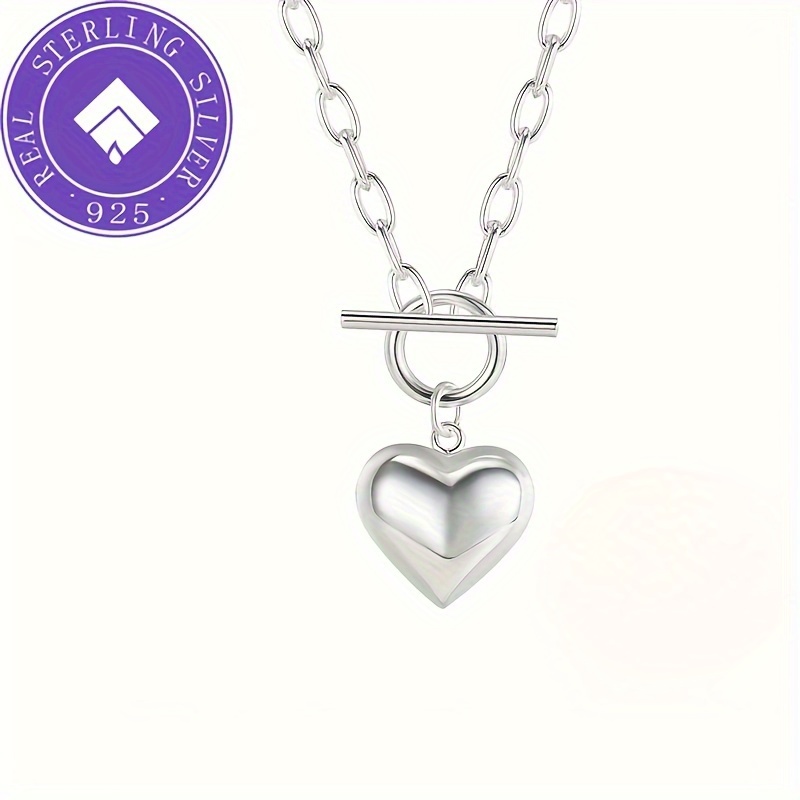 

Retro 925 Sterling Silver Heart Necklace With Ot Buckle Simple Clavicle Chain Silver Color Necklace