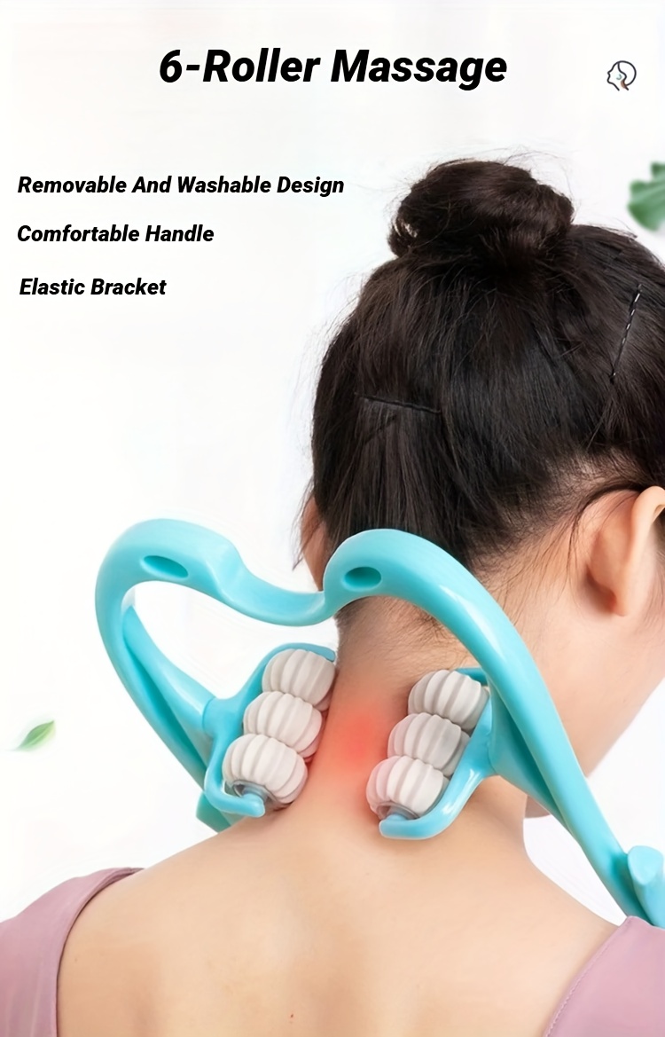 6 roller manual neck shoulder massager heavy duty handheld cervical with removable washable rollers swan   for posture   home office use portable relaxation tool Product details 0