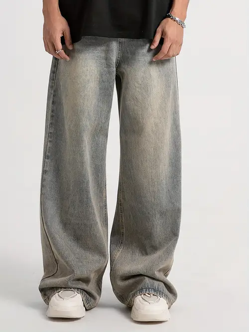 mens denim jeans mens loose fitting trend oversize pants draped wide floor mop pants