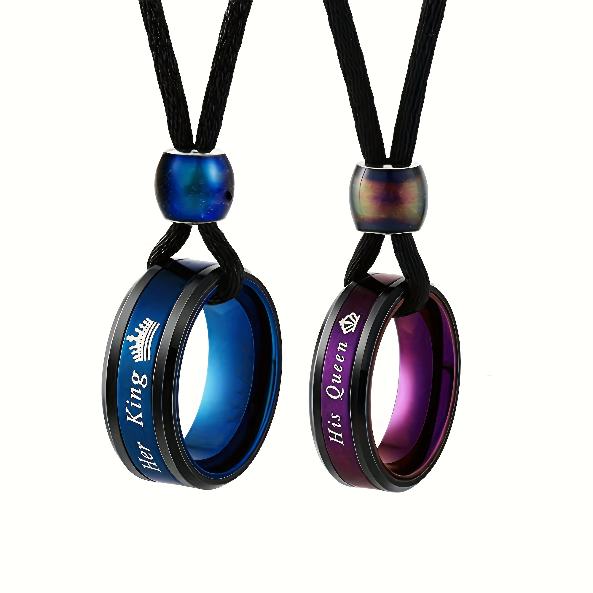 

2pcs Stainless Steel Necklaces, Colorful Couple Ring Necklace, Perfect For Romantic Occasions