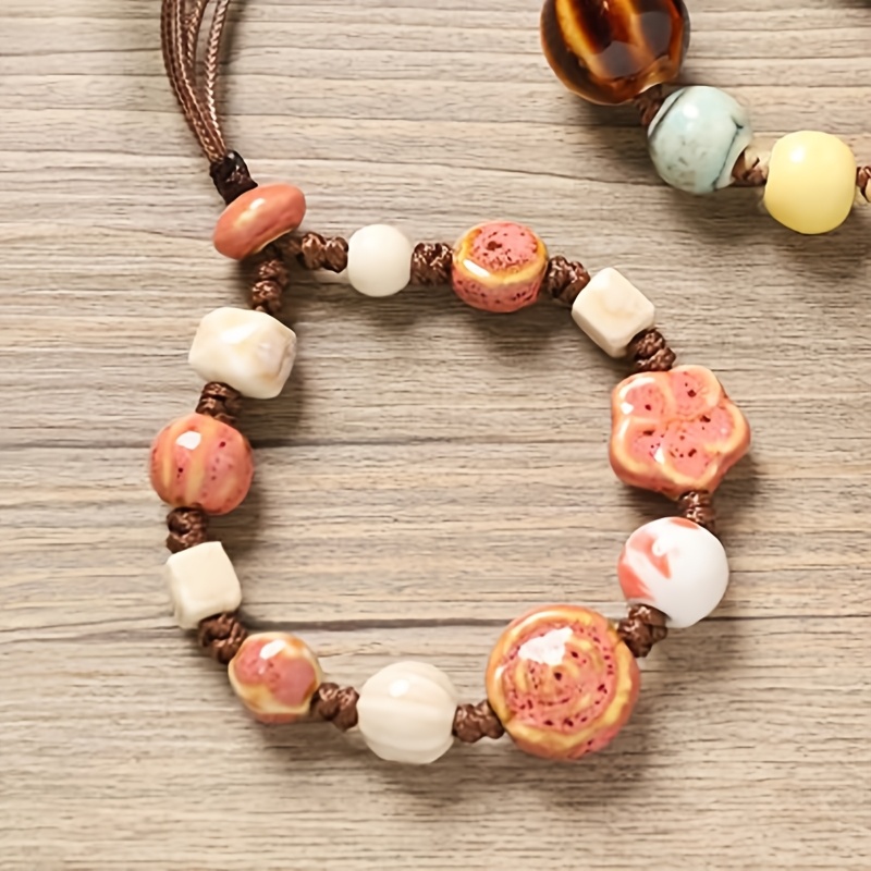Handwoven Bohemian Ceramic Bead Bracelet for Women, Adjustable