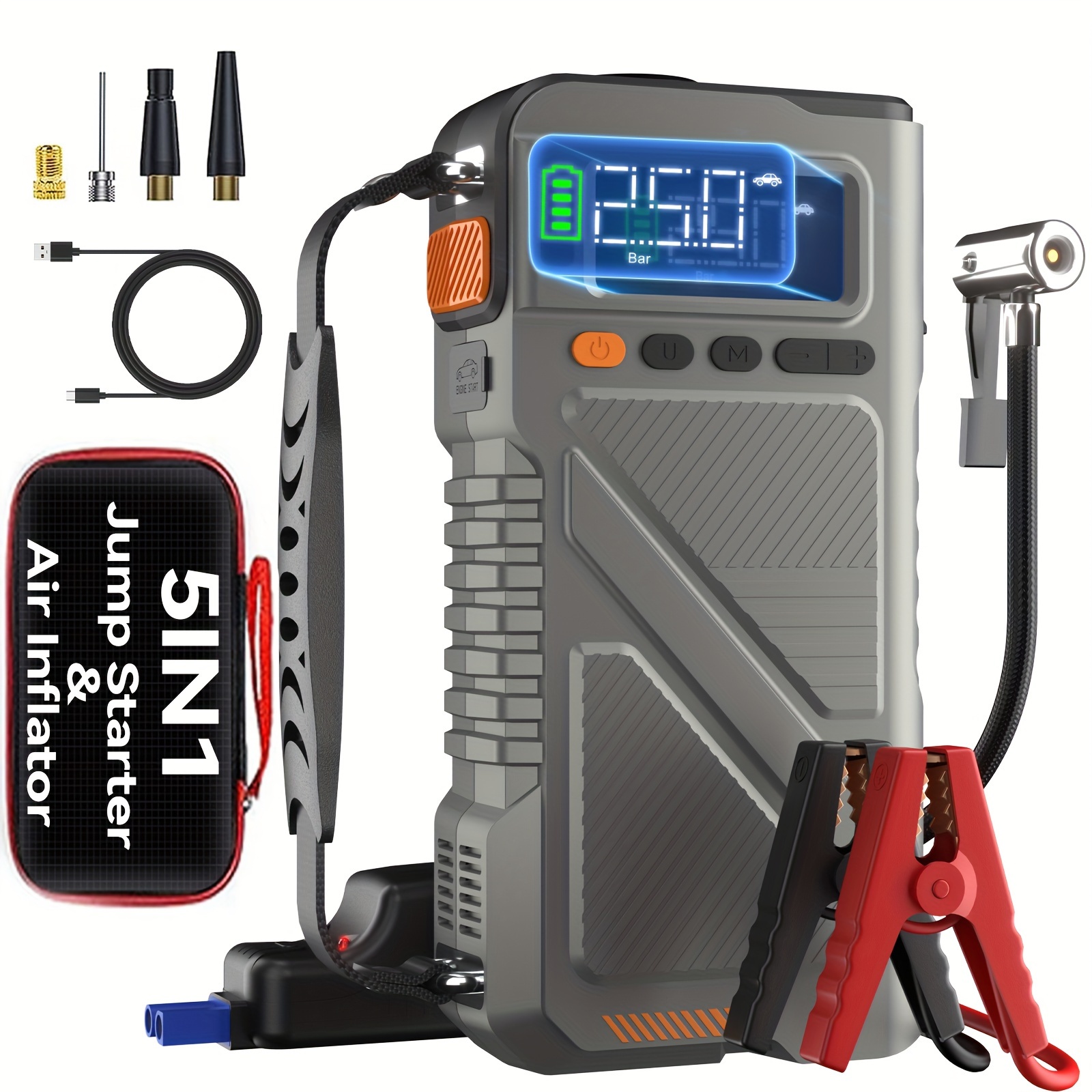 

6000a Air , Car Battery Portable Box (all Gas/12l Diesel) 150psi Tire , Portable 12v Battery Air Usb /, Led , Battery Charger