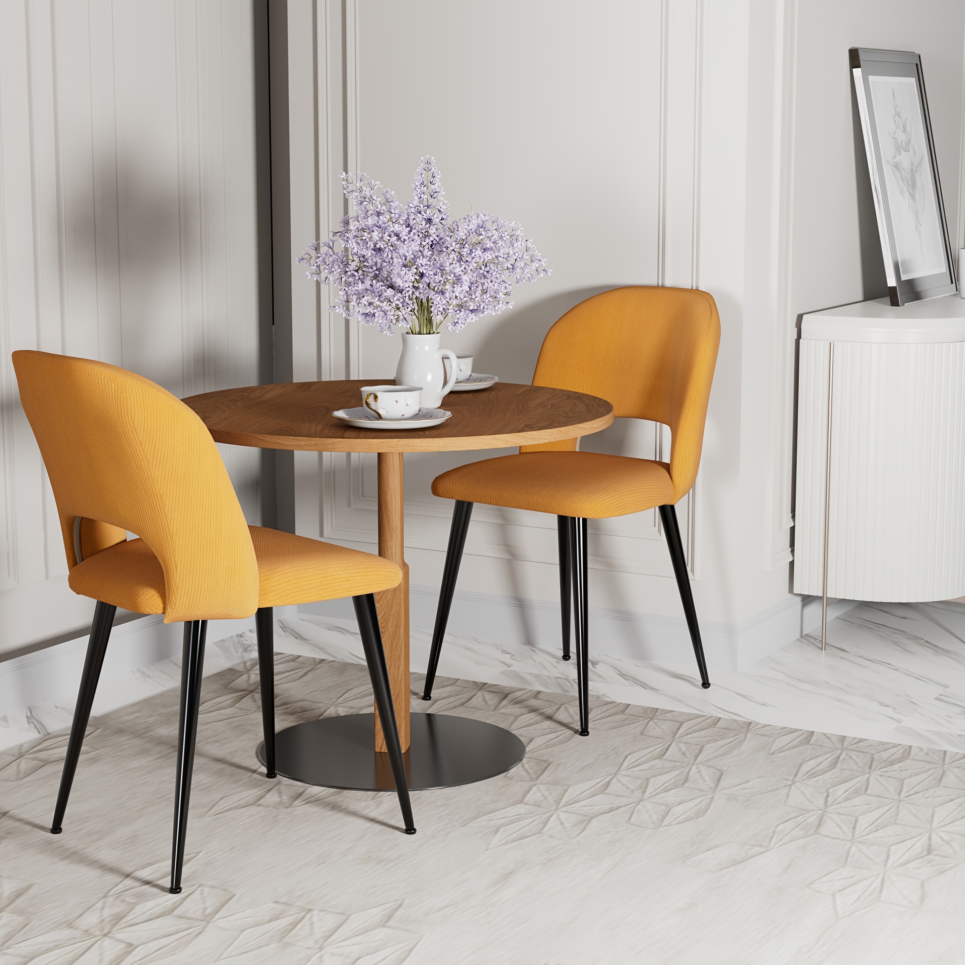 TEMU Set Of 2 Dining Room Chairs, Padded Kitchen Chairs With Soft Backrest, Adjustable Metal Legs, Chairs For Room Bedroom Office