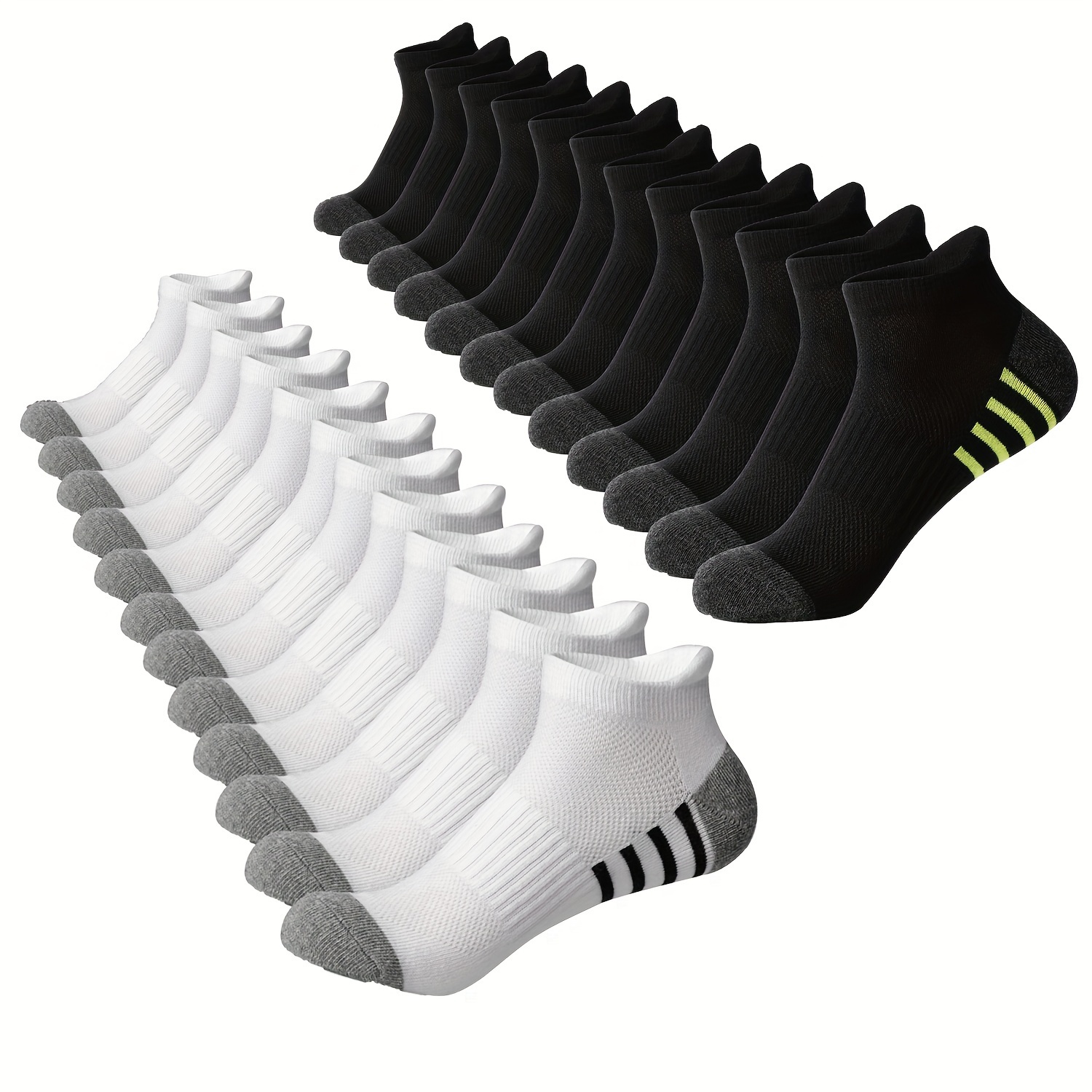 12/24 Parów Męskich Skarpet Sportowych - Miękkie, Oddychające do Siłowni i Biegania - Szybkoschnące z Wchłanianiem Wilgoci - Różne Kolory (Czarny/Biały/Szary) - Pranie w Praniu Maszynowym - Do Sportu, Codziennego Użytku - Pakiet Zniżkowy, Niezbędny Akcesorium na Trening, Wygodna Dopasowanie, Paski, Trwała Konstrukcja dla Entuzjastów Fitness