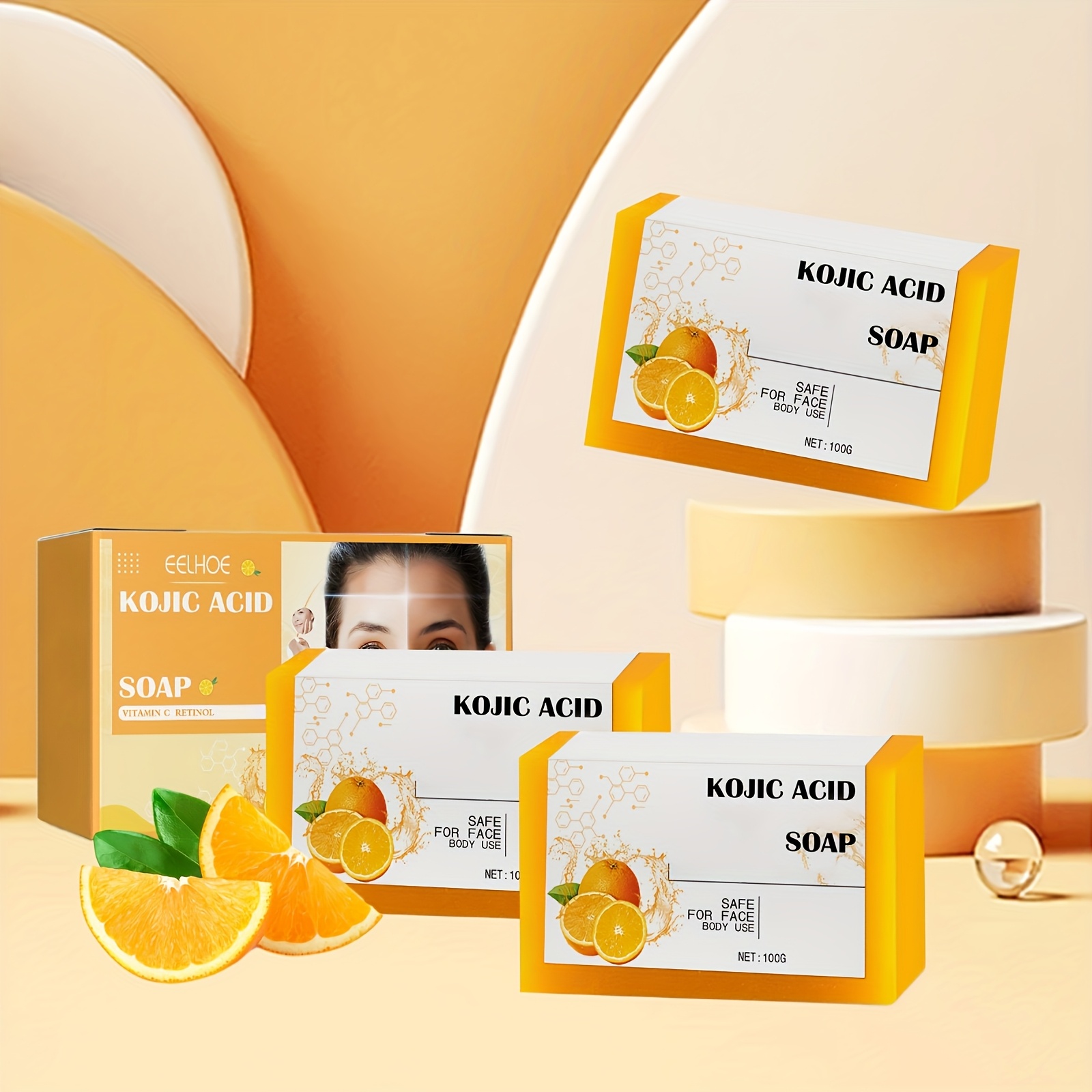 [Vitamin C Handmade Soap] EELHOE 4pcs Handmade Soap | 200g, Vitamin C & Kojic Acid, Glycerin, Sodium Hyaluronate, Deep Cleaning And Moisturizing, Suitable for All Light Beige Types, Mother's Day Gift