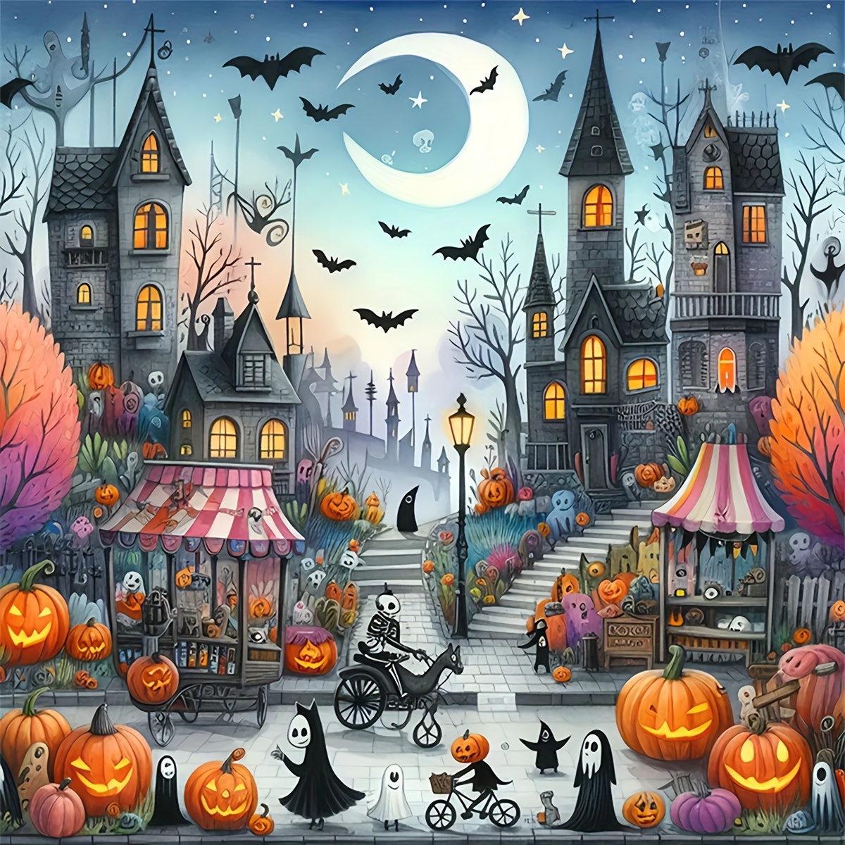 

Halloween Town 5d Diamond Painting Kit 30x30cm, Diy Full Round Drill Embroidery Cross Stitch, Acrylic Pmma Diamond Art For Home Wall Decor, Frameless Unique Gift