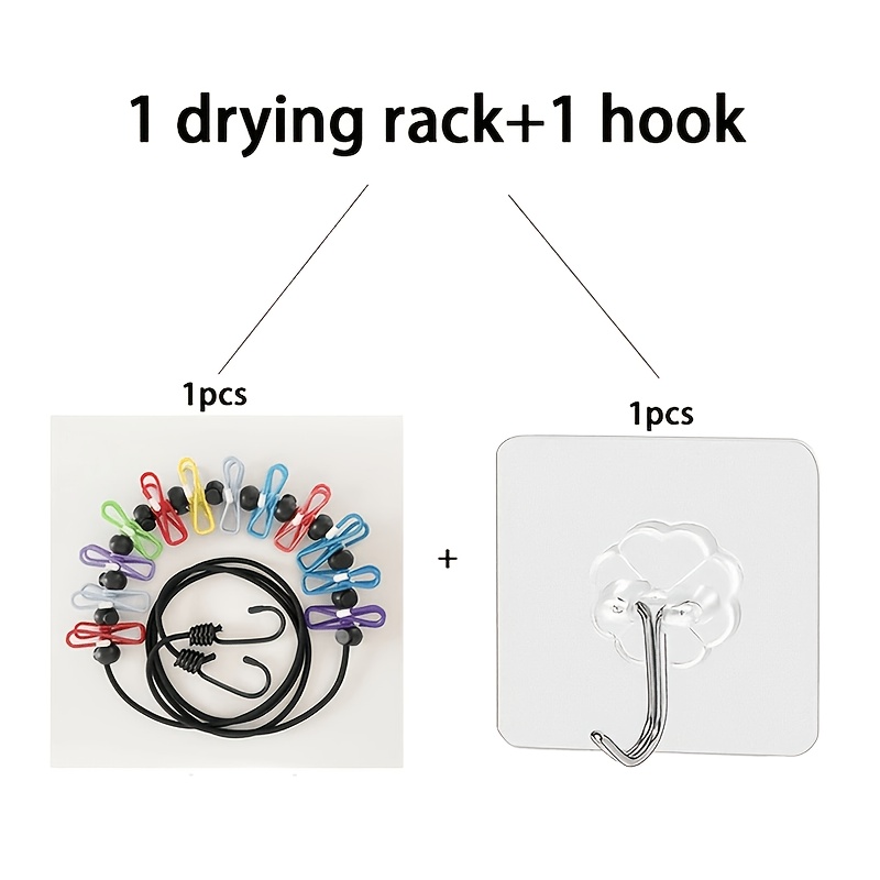 TEMU 2pcs Set: 1pc Clothesline And 1pc Hook, Travel Retractable Portable Clothesline With 12pcss Clothespins, Portable Clothesline, Retractable