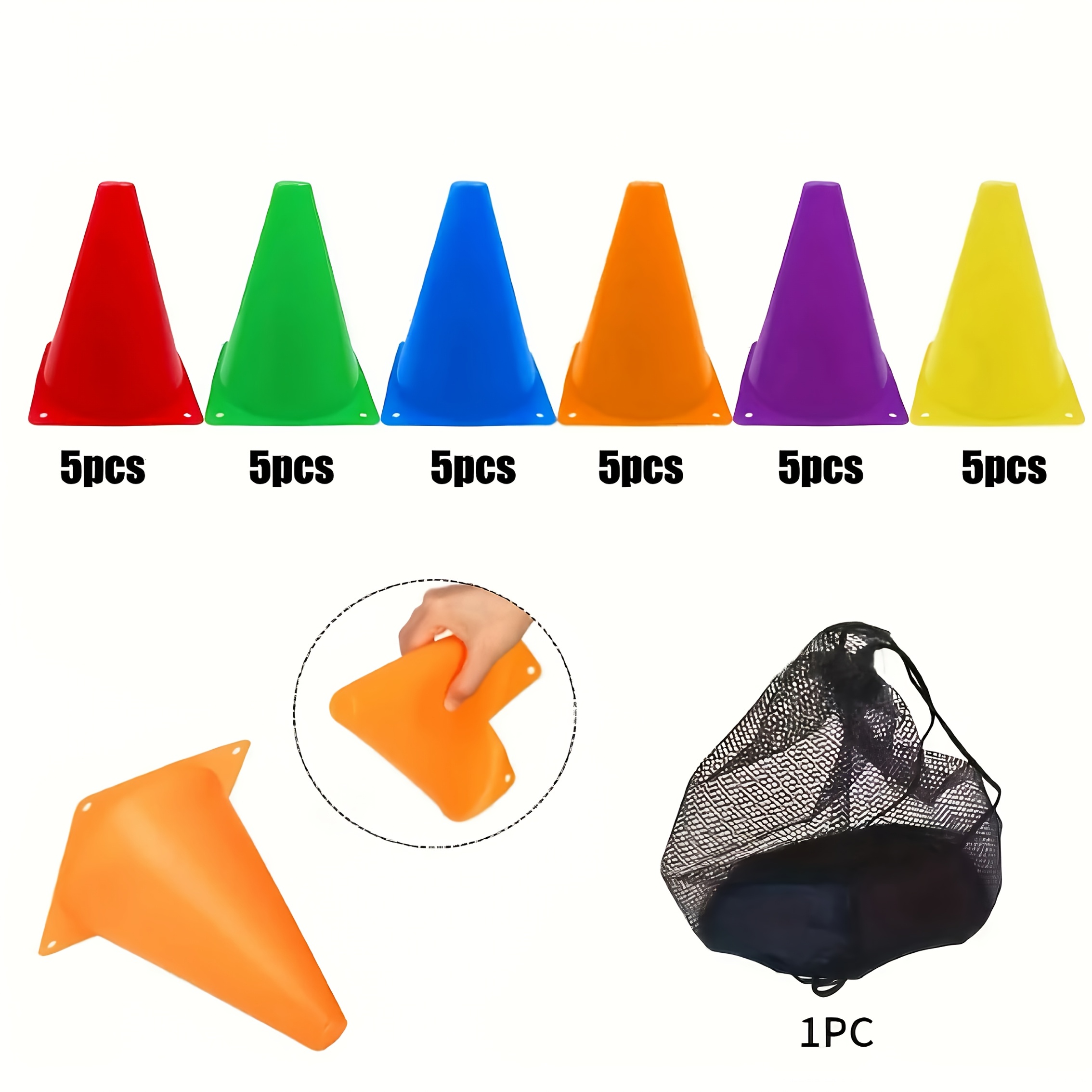 TEMU 1 Set Of 30 Agility Cones, Football And Basketball Training Cones, Durable Pe Material Sports Cones Suitable For Practice, Competition, And