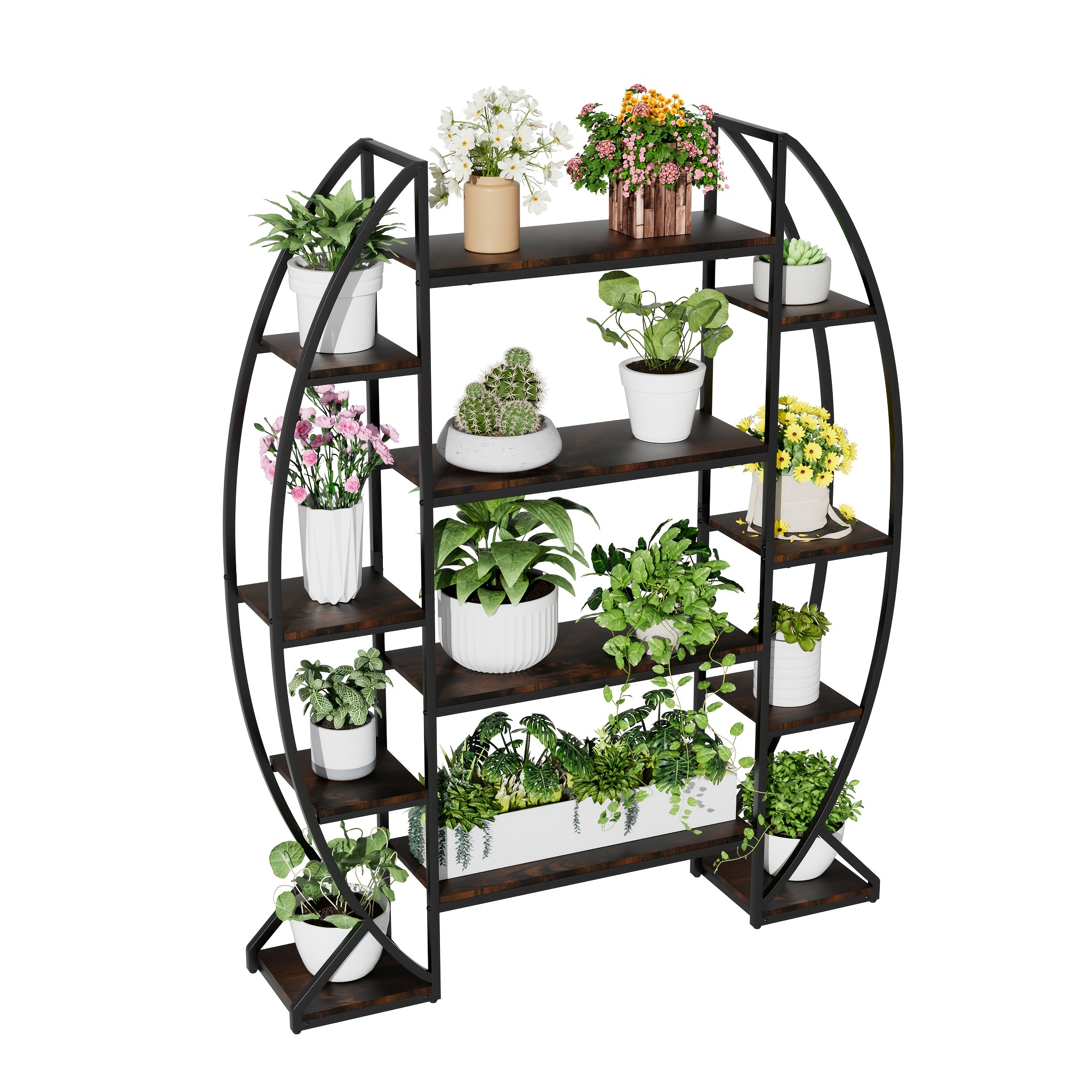 TEMU Étagère Industrielle Robustes à 5 Niveaux pour Plantes et Bureau - Grande Étagère Métallique Autoportante avec Échelle, Base Large et Haute pour