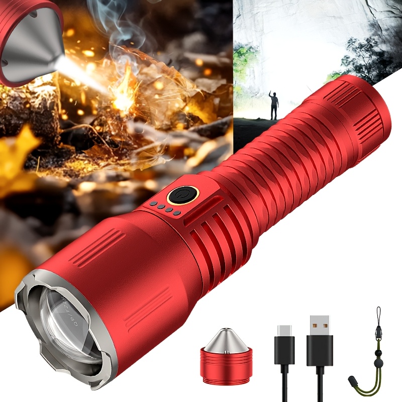 TEMU Skyfire Led Torch With High Brightness, Rechargeable And , Features 3 , Ideal For Camping, Outdoor Activities, And Home Use