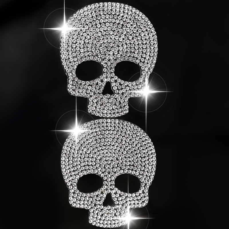 TEMU 2pcs Gothic Punk Silvery Diamond Rhinestone Iron-on Patches, Rock Rhinestone, Niche Rhinestone Iron-on Transfer Patches, Unisex Clothing