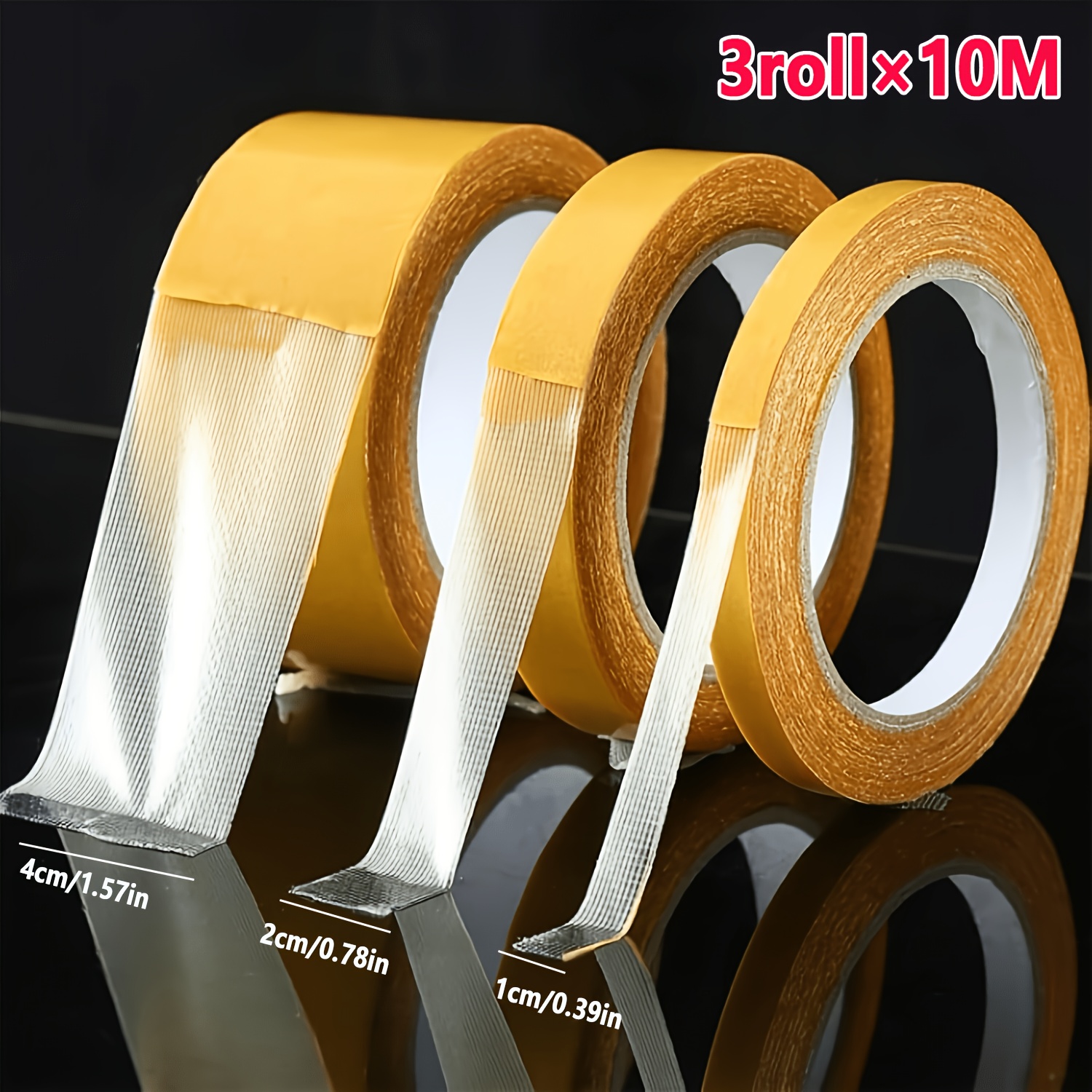 E-shop 3 Rollen selbstklebendes Fiber-Mesh-Maskingtape, 10 Meter, hochhaftend, mehrere Größen zum Anpassen von Hosenbündchen, ohne Nähen oder Bügeln,