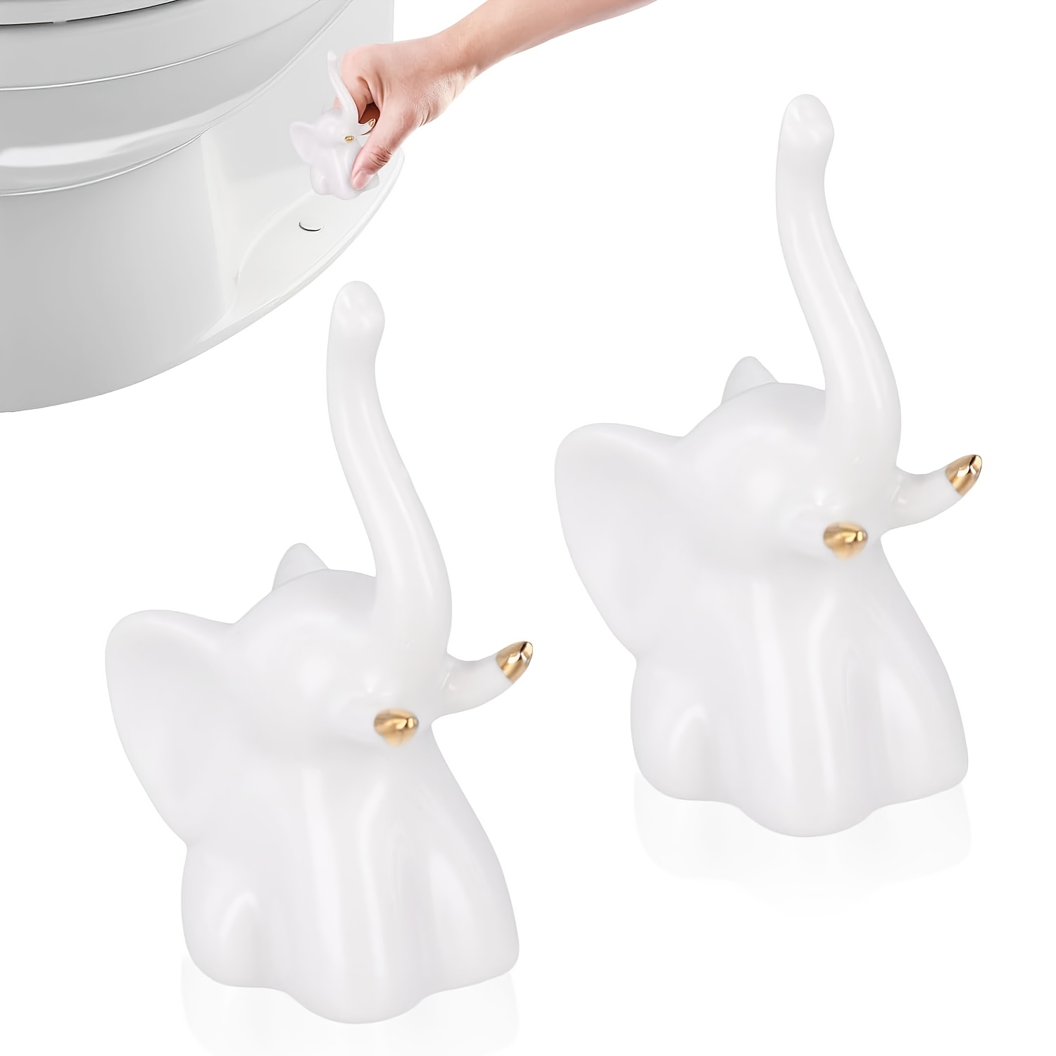 

2-pack White Ceramic Elephant Toilet Screw Caps, Decorative Hidden Screws, Fun Plumbing And Drainage Accessories, Bathroom Decor