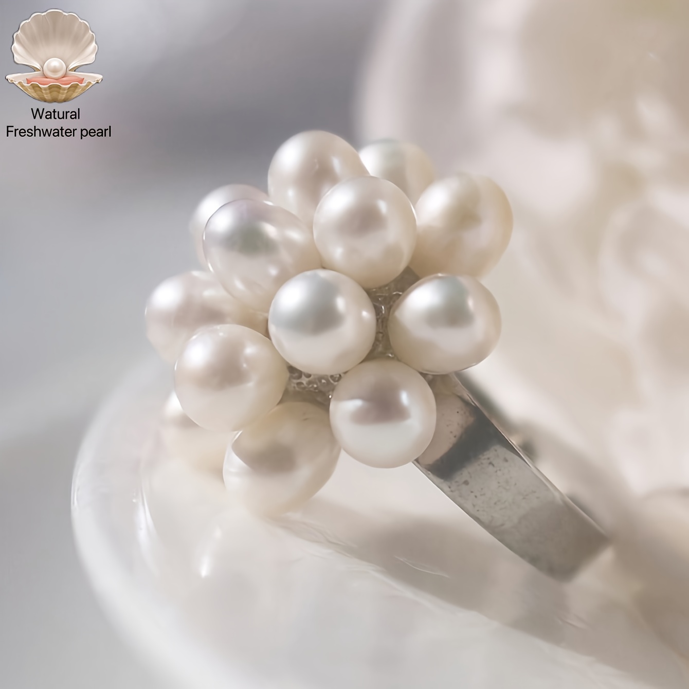 [קסם רומנטי] טבעת פרח פניני מים מתוקים אלגנטי עיצוב עיצוב בעבודת יד - יחודי בהשראת אהבה וינטלית לבני העם ואלקטיות יומיומית