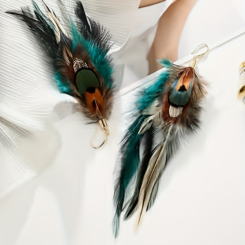 

Bohemian Feather Long Hanging Earrings Elegant Style Jewelry Fashion Women's Gift