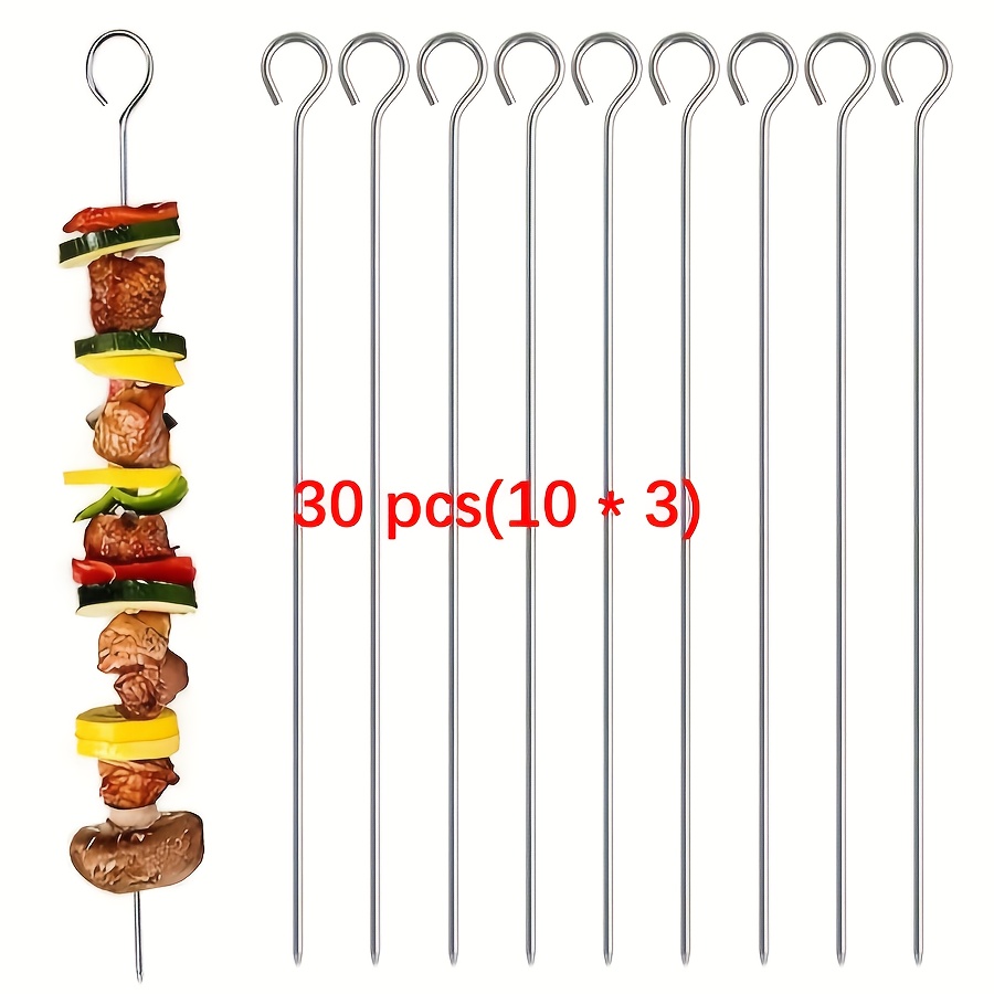 TEMU 10/ Stück Edelstahl Grillspieße mit Öl-Pinsel, 7,87 Zoll lang – Wiederverwendbare Metallspieße für Outdoor-Grillen und Familienfeiern