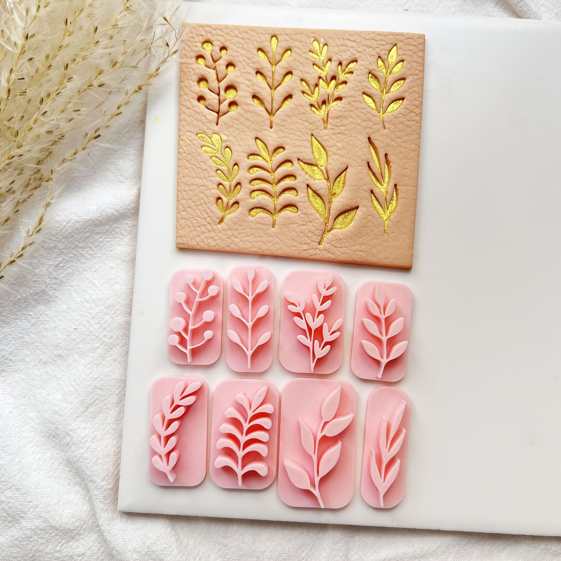 

8pcs Leaf Design Clay Stamp Set, Plastic Press Molds, For Handcrafted Polymer Clay Earrings And Pendants, With Uncharged Crafting Tools For Jewelry Making