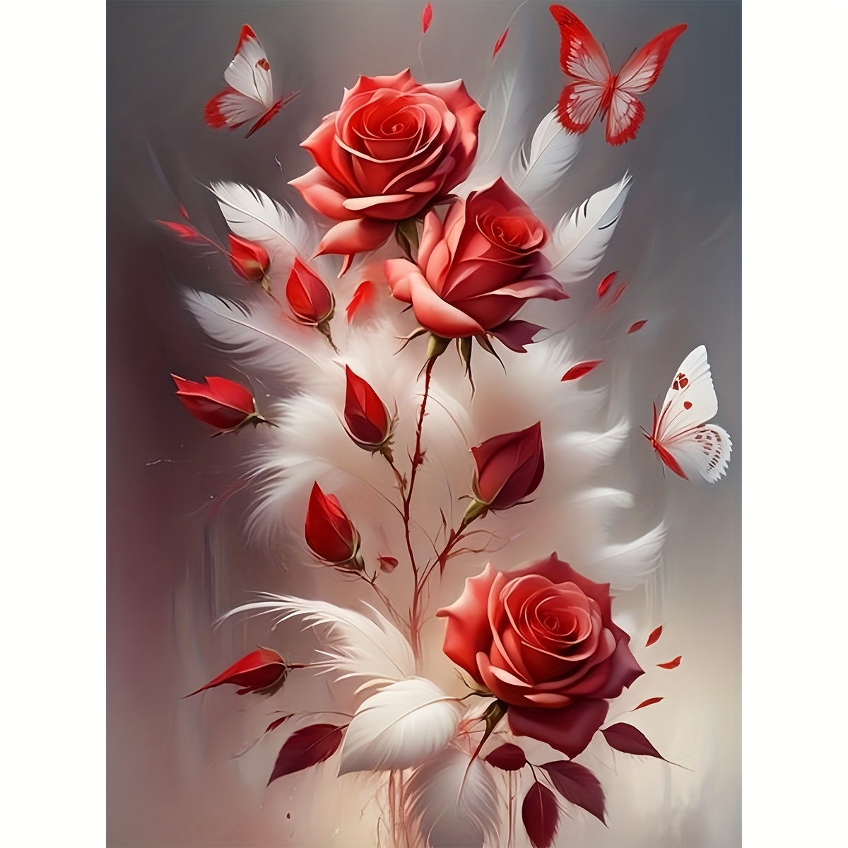   1pc, 30x40cm/11.8x15.7 inches, 40x50cm/15.7x19.7 inches ensemble de peinture diamant rond   taille non encadré, peinture diamant mosaïque carrée 5d en strass artificiels, roses rouges et blanches,   ronds/  carrés 0
