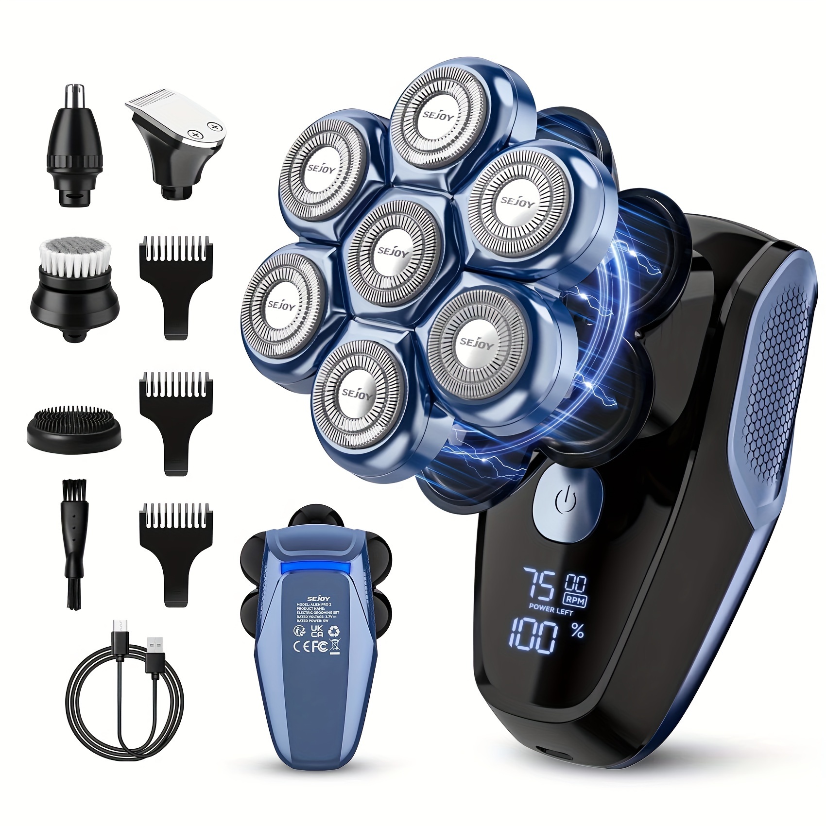 

7d Head Shaver, Bald Head Shavers For Men, Electric , Led Display, Wet/dry Use, Mens Grooming Kit