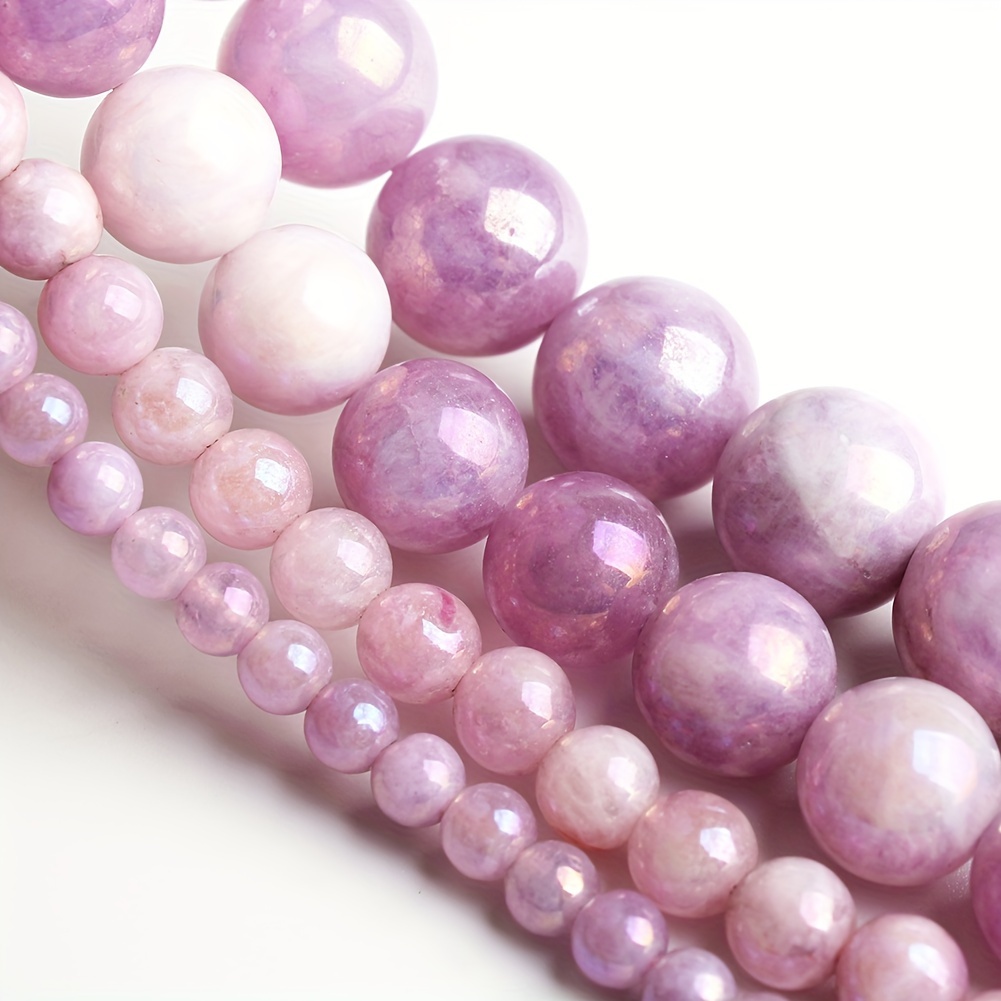 

Natural Stone Purple Loose Round Beads For Jewelry Making, 36/46/61pcs, Elegant Diy Necklace & Craft Beads, High-quality Women's Gift Accessories