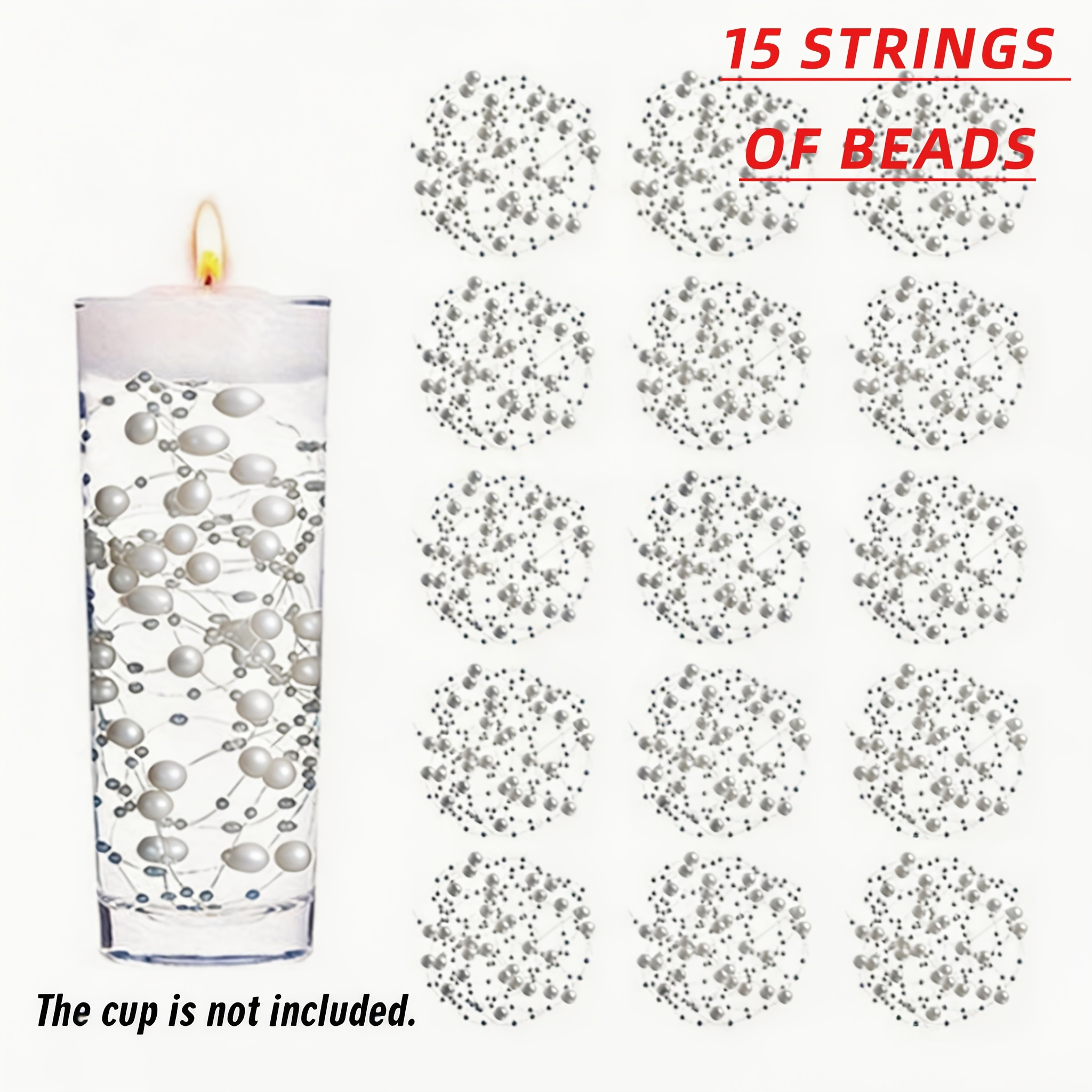 Image of 15pcs Artificial Pearl String For Floating Candle Pearls Beads String Garland Decoration For Vases Filler Wedding Centerpiece Christmas Party Decor