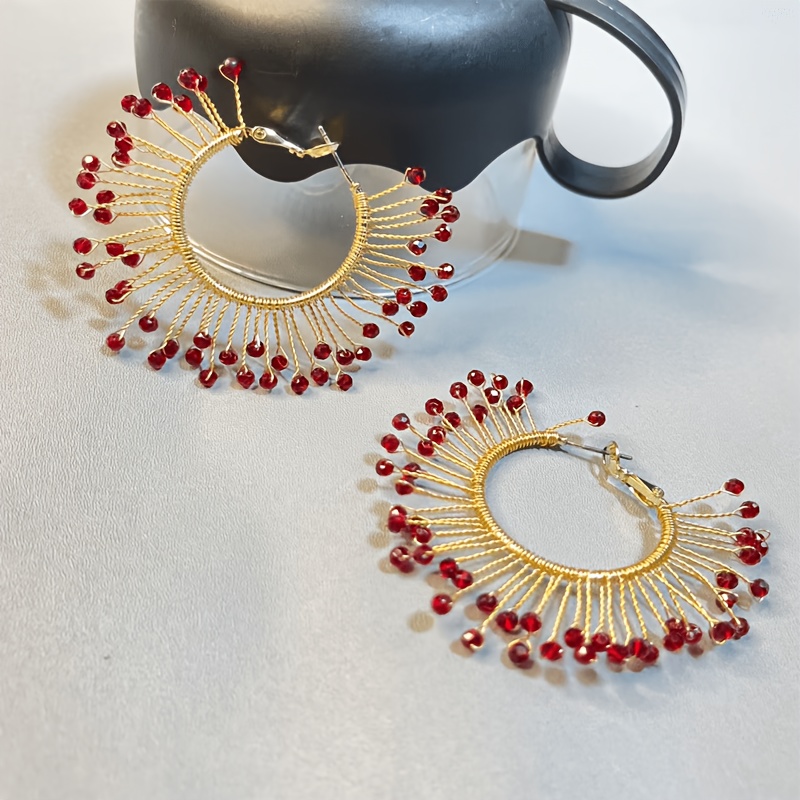 Women's Handmade Crochet Twisted Wire-Wrapped Round Ear Studs Earrings
