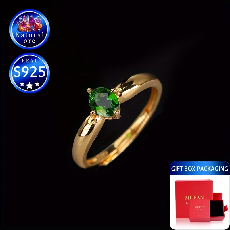 S925 Silver Green Translucent Stone Ring