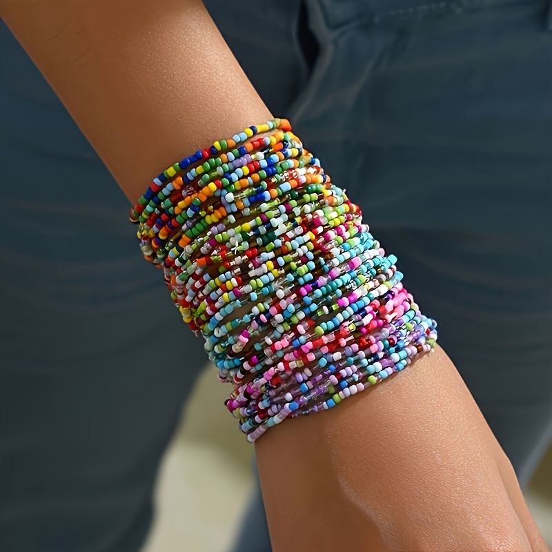 

30pcs Chic Beaded Bracelet Set - Vibrant Stacking Wristbands, Resin , Ideal For Vacation & Party Wear, Party Wristbands| Chic Style| Accessories