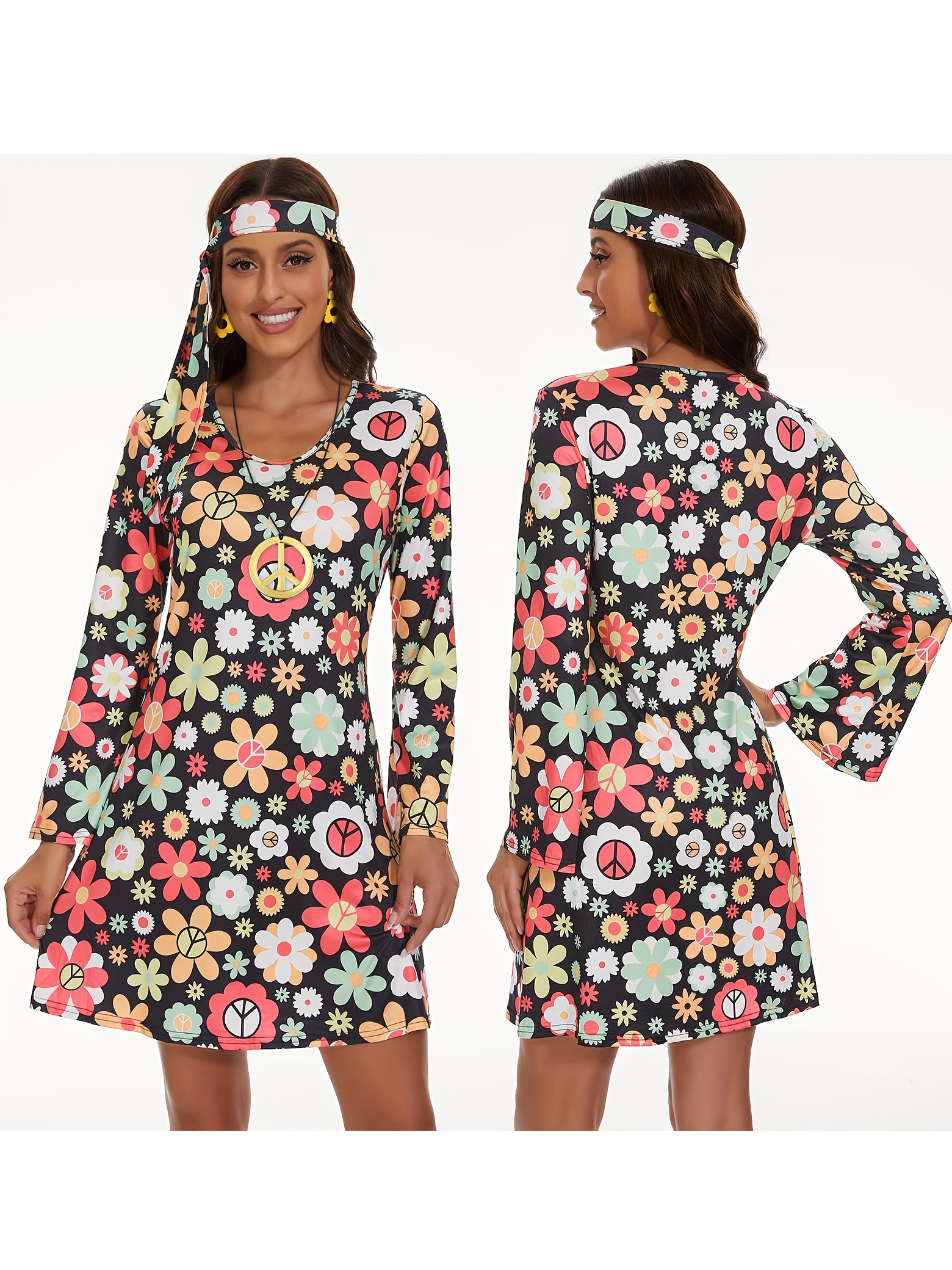 70s 80s female hippie costume dress headscarf disco costume - Temu United  Kingdom