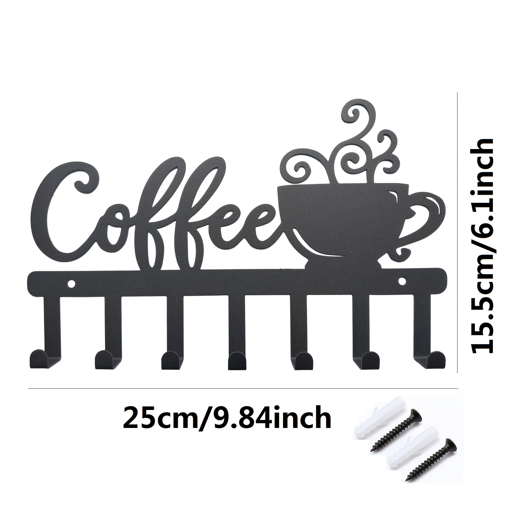 TEMU 1pc, Exquisite Black Metal Coffee Cup Holder, With Coffee Logo Bending Hook, Kitchen Cup Storage And Organization Rack, Home And Coffee Bar, Cafe, Coffee Shop Additions, Practical Hook Decoration