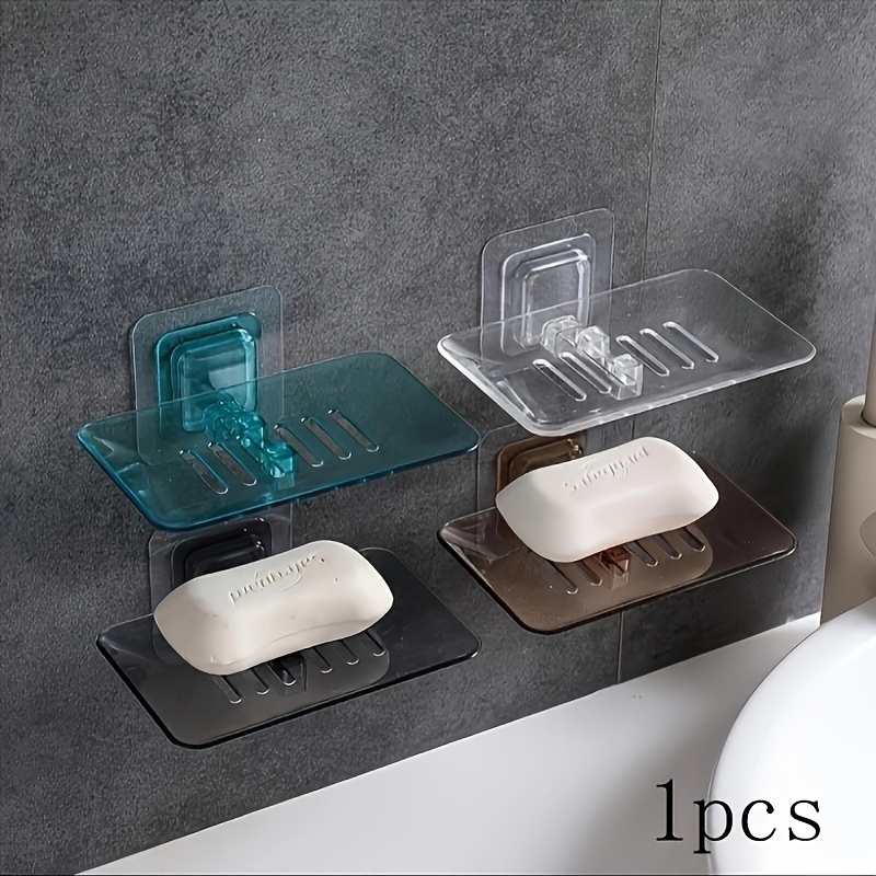 

1pc Porte-Savon avec Drainage, Adhésif Magique , Support en Plastique Transparent en Rectangulaire - pour de de Bain