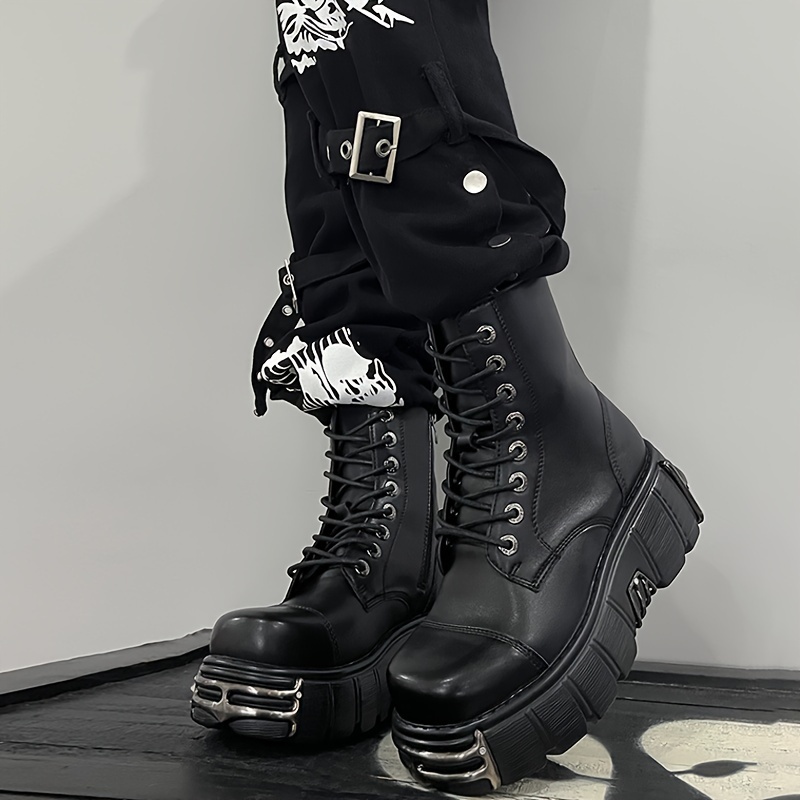 fashion y2k womens punk ankle boots lace zip high heels - Temu