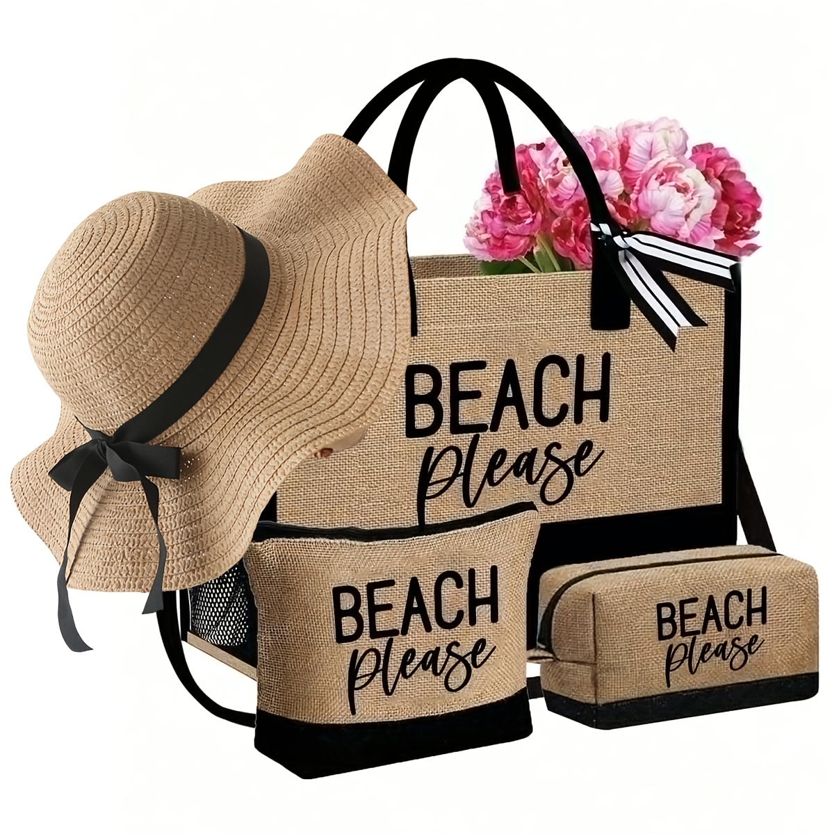 E-shop Strand-Tasche für Damen mit "" Aufdruck, Reisetasche mit großem Fassungsvermögen, stylische Pendler-Handtasche, tragbare Mini-Kosmetiktasche,