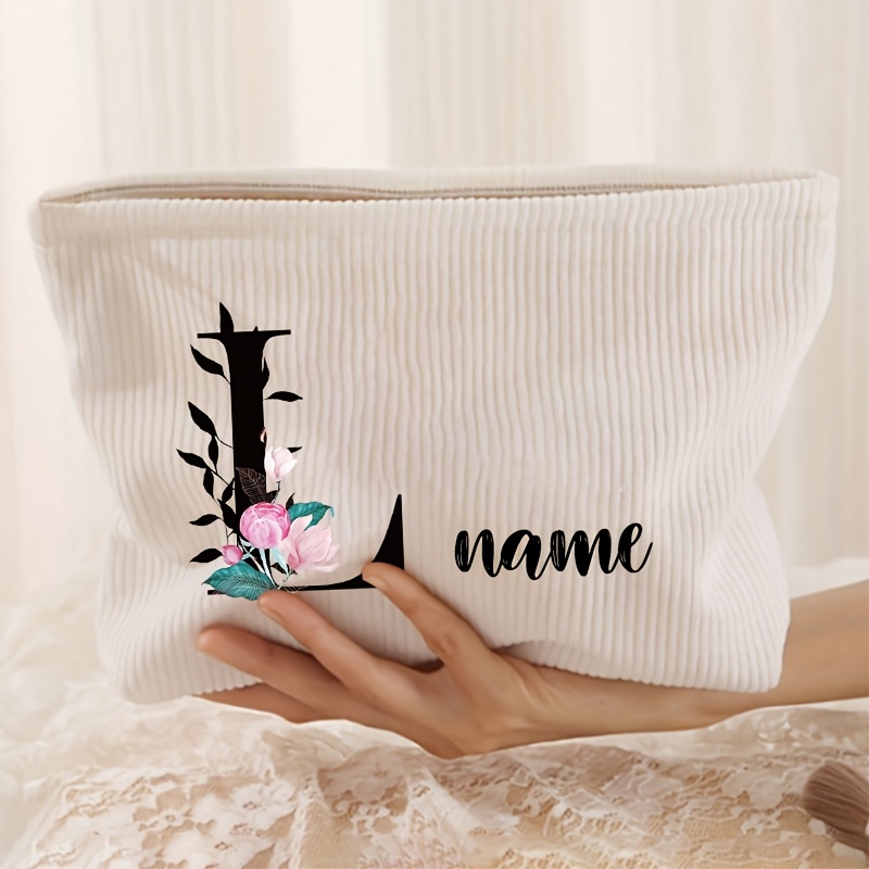 TEMU Sac à Maquillage en Velours Personnalisé avec Nom/ et Fermeture Éclair - Idéal pour Voyage, Bagage à Main , Pochette Compacte pour Cosmétiques,