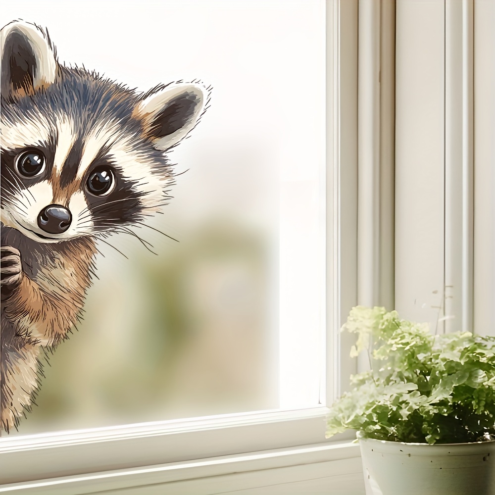 Image of Animal Window Clings, Raccoon Window Decals Self-adhesive Glass Stickers, Cute Woodland Animals Removable Window Stickers For Party Spring Window Glass Mirror Decoration