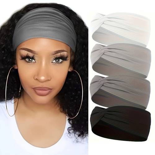 juego de 4 diademas anchas y para mujer - diademas elásticas antideslizantes con de estilo bohemio, diademas anchas para fitness y uso , adecuadas para yoga, correr, deportes - accesorios para el cabello y transpirables (4 piezas)