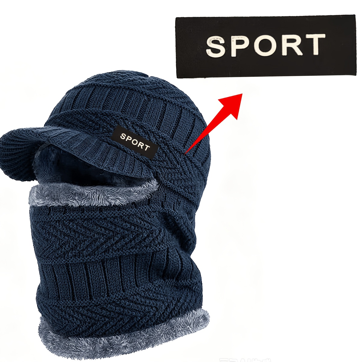 TEMU Random 1pc Scarf Neck Gaiter -one Hat, Men's Autumn Winter Hat, Fleece Balaclava Hat With Brim Warm Headwear, -one Face And Neck Mask , Jacquard