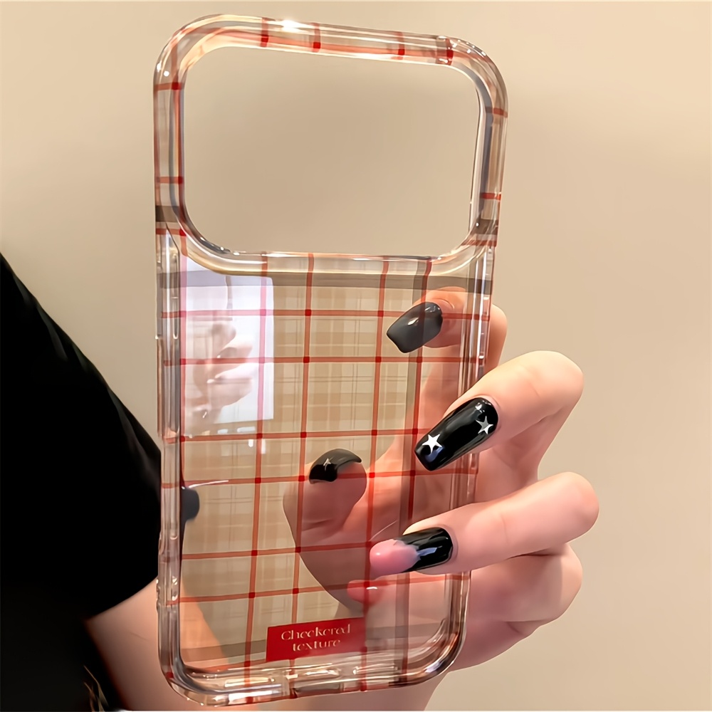 TEMU Phone Case: Stylish Semi Transparent Checkered Pattern Soft Phone Case For Iphone 17promax 17 Air 16 17 Pro Max 15 Pro 14 13 12 Pro Max 11