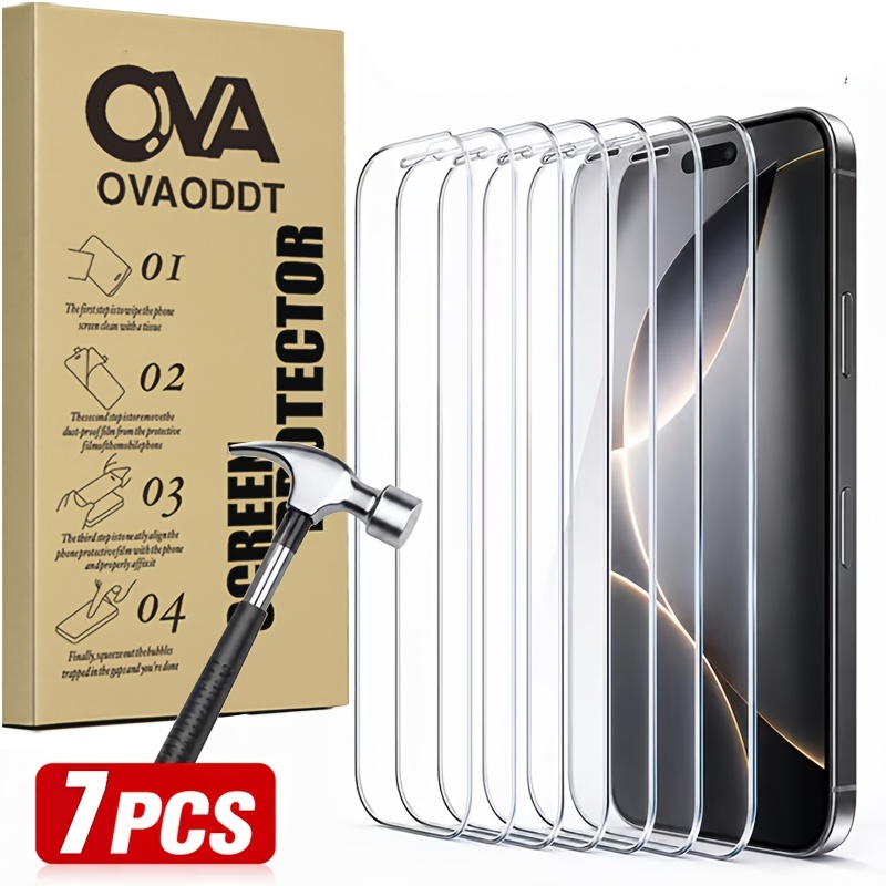 TEMU 7pcs Set Of Clear Hd Tempered Glass Screen Protectors, Suitable For Iphone 18 Pro Max, 18 Pro, 17 Pro Max/17 Pro/17 Air/16 Pro