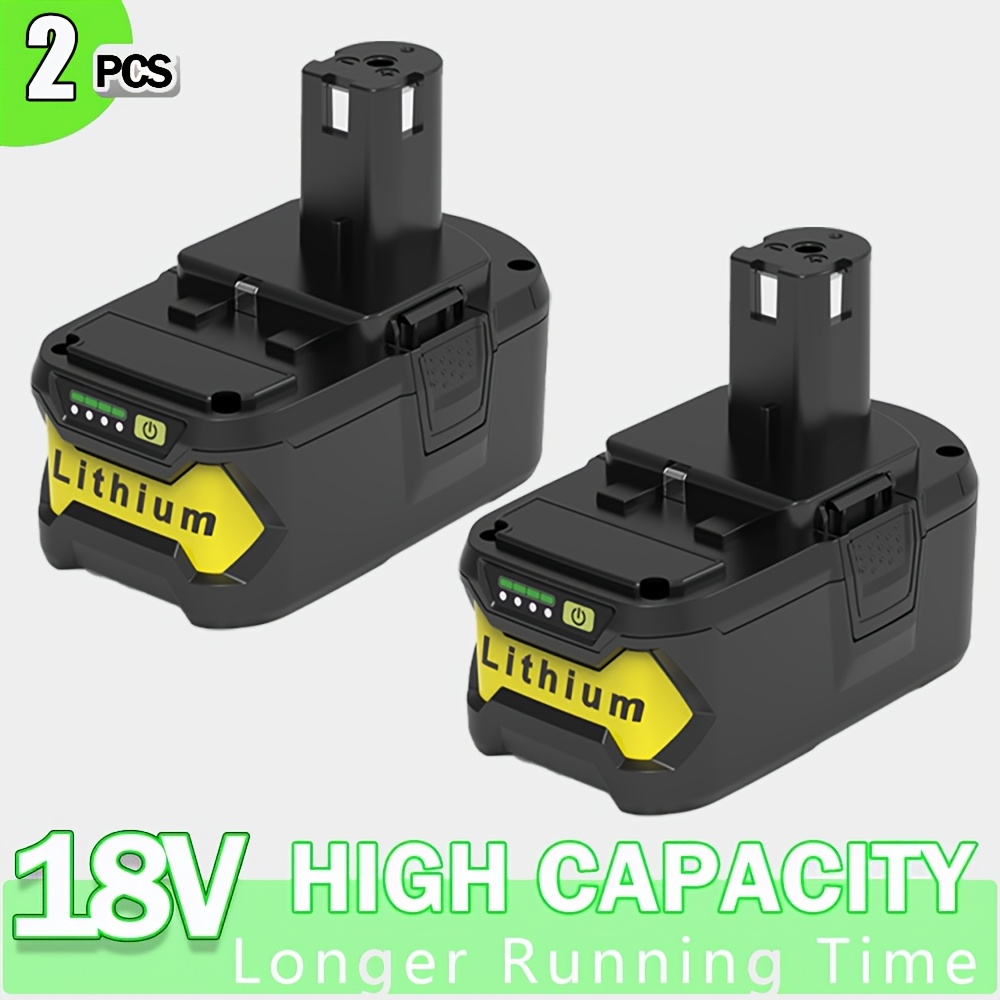 TEMU 2 Pack 8.0 Ah High Capacity 18v Lithium-ion Battery For Ryobi P104 P105 P107 P108 P109 P122 | Rechargeable, Metal And Plastic Construction,