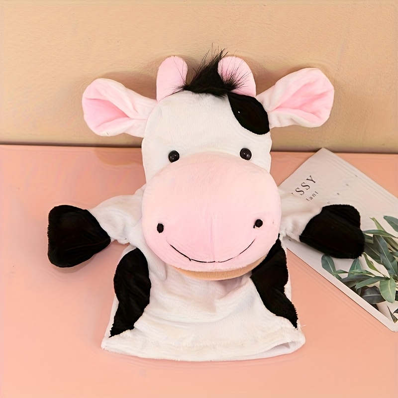 Image of Cartoon Cow Puppet Farm Animal Hand Puppet With Movable Mouths For And Role Play Cow Plush For Teaching Preschool Interactive Birthday Gifts
