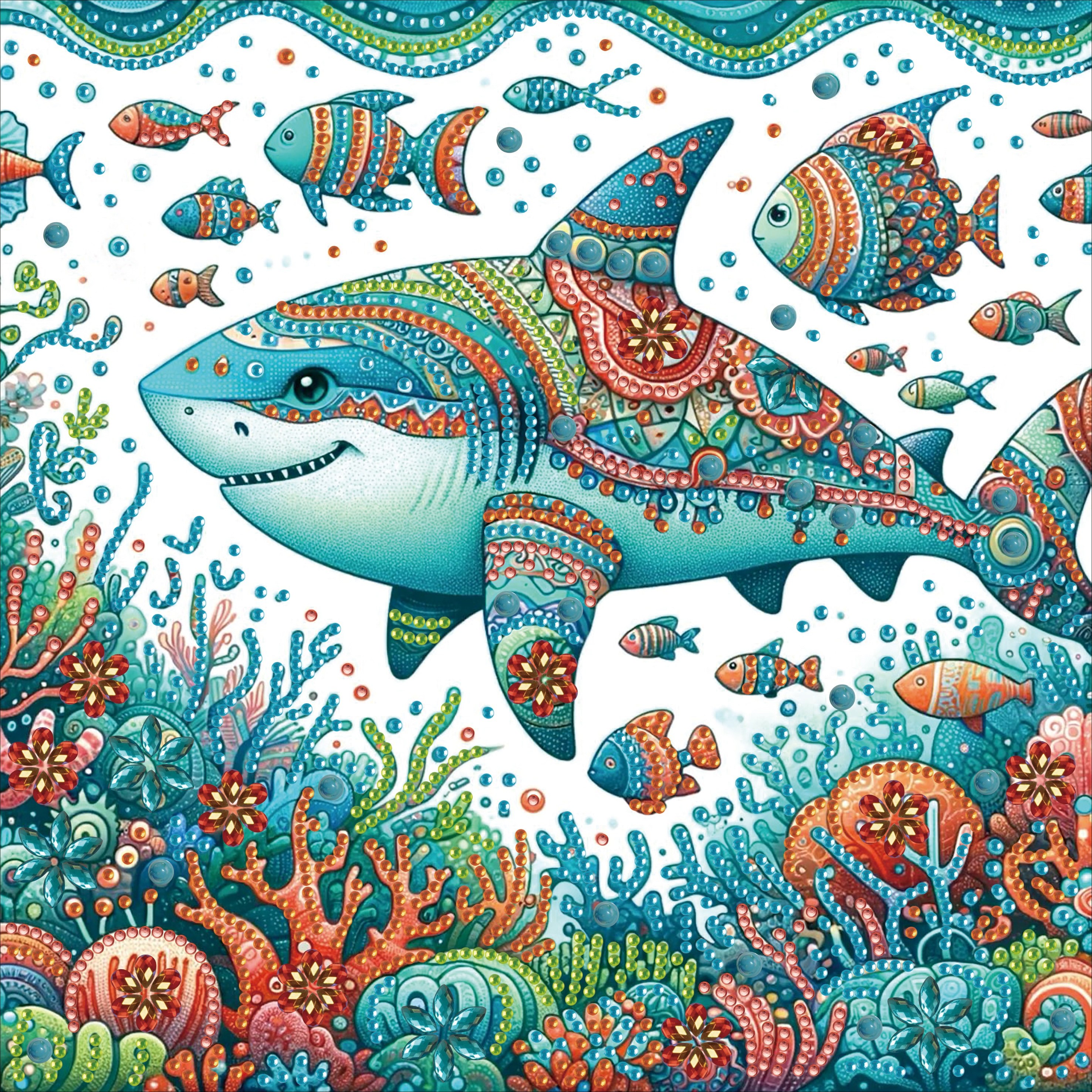 

Shark & Coral Ocean 5d Diamond Painting Kit - Diy Special Shaped Crystal Art, Canvas Mosaic Craft With Hanging Chain For Home & Garden Decor, Unique Handmade Gift Idea