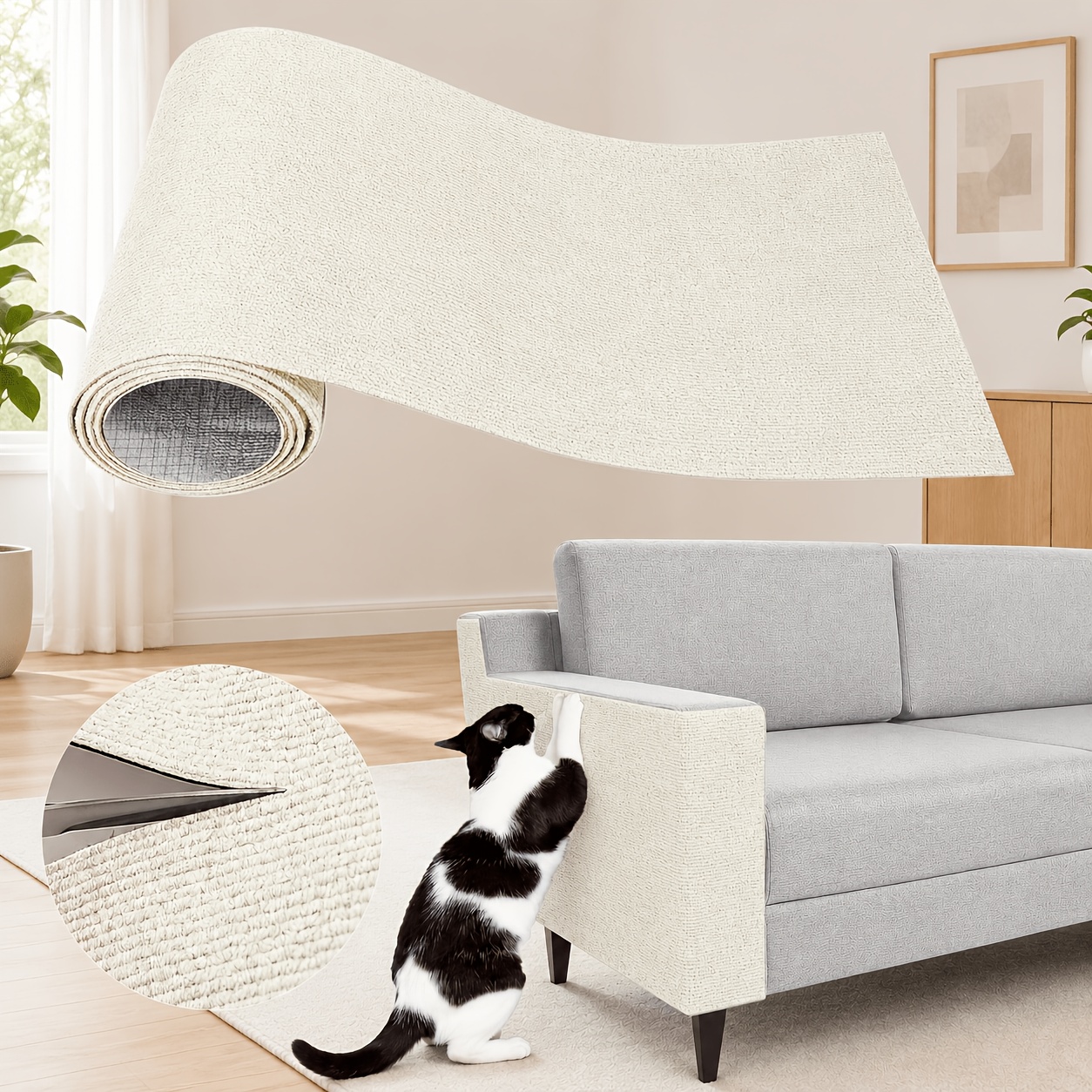 TEMU Panneau à gratter auto-adhésif pour chat, disponible en plusieurs couleurs et tailles, découpable, tapis de pour meubles DIY, tapis à gratter