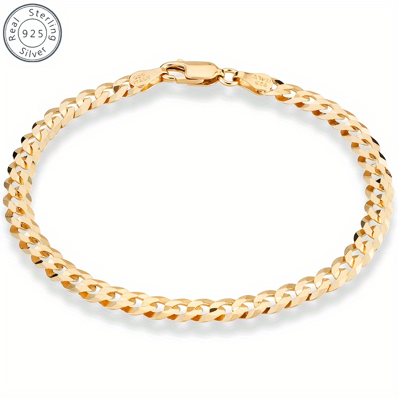 

925 Round Thickened Bracelet, 18k Gold , 3.5mm, 5mm, 7mm