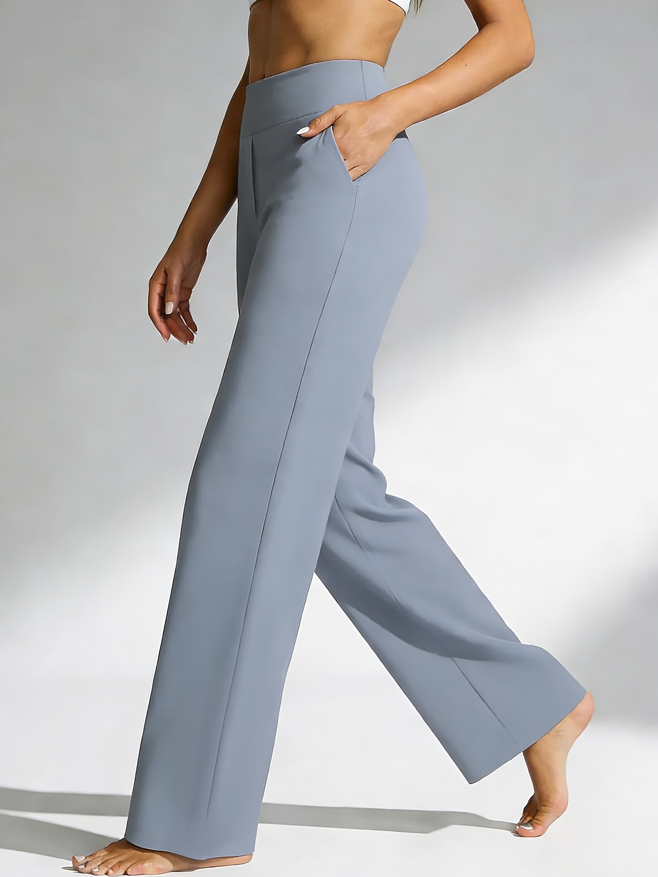 1pc   waisted casual pants with pockets and stretch for ladies straight leg pants for women fashionable yoga sportswear for ladies yoga pants for women